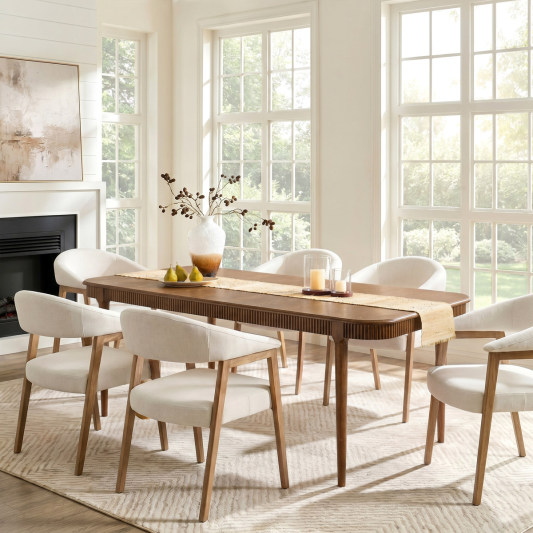 Baggio 72.5" Organic Modern Fluted Wood Dining Table for 6-8 People