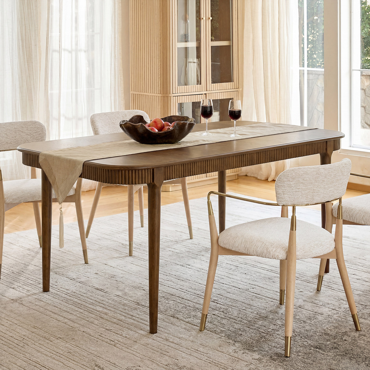 Baggio 72.5" Organic Modern Fluted Wood Dining Table for 6-8 People