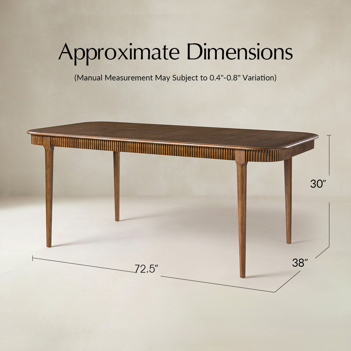 Baggio 72.5" Organic Modern Fluted Wood Dining Table for 6-8 People