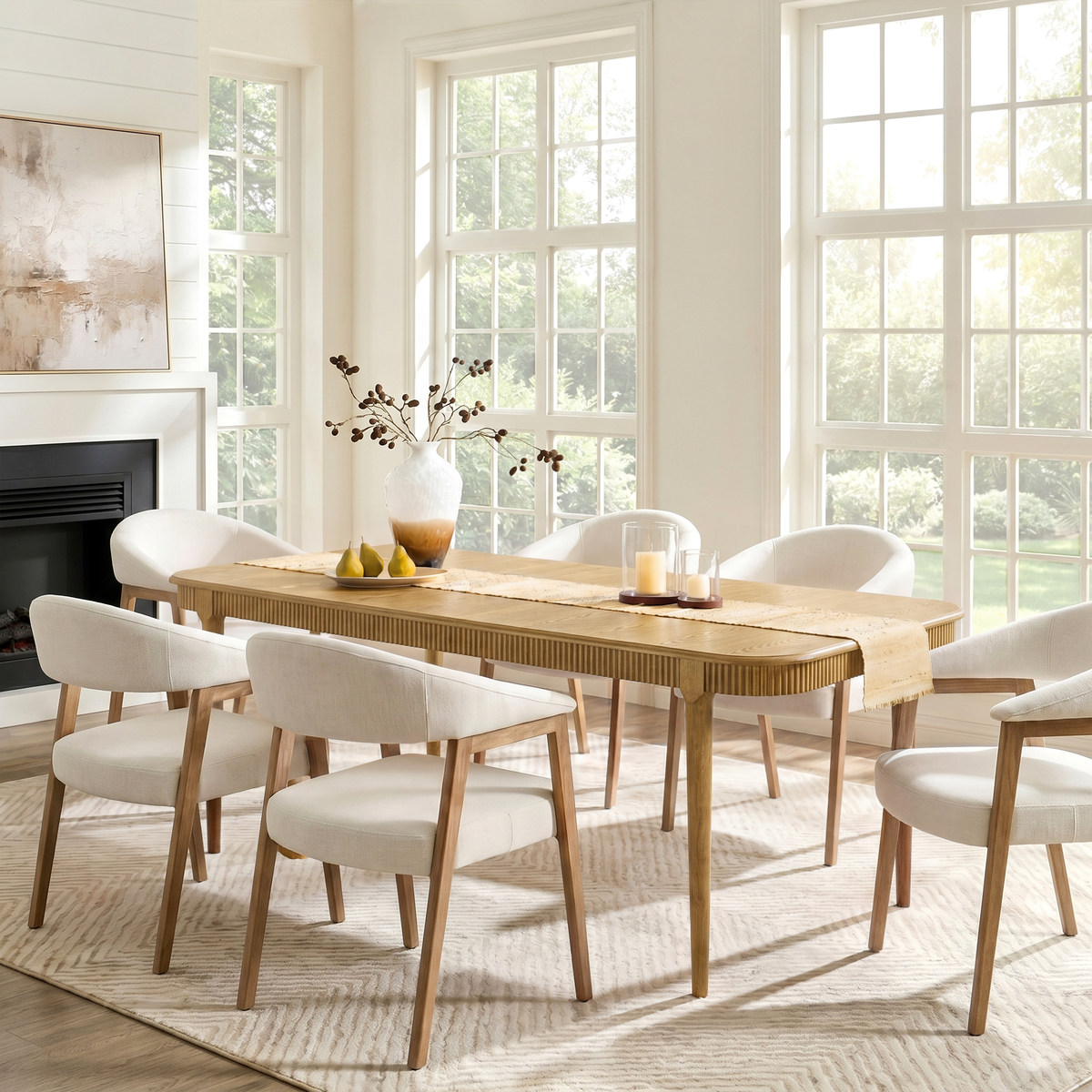 Baggio 72.5" Organic Modern Fluted Wood Dining Table for 6-8 People