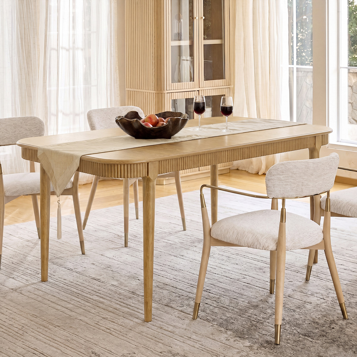 Baggio 72.5" Organic Modern Fluted Wood Dining Table for 6-8 People