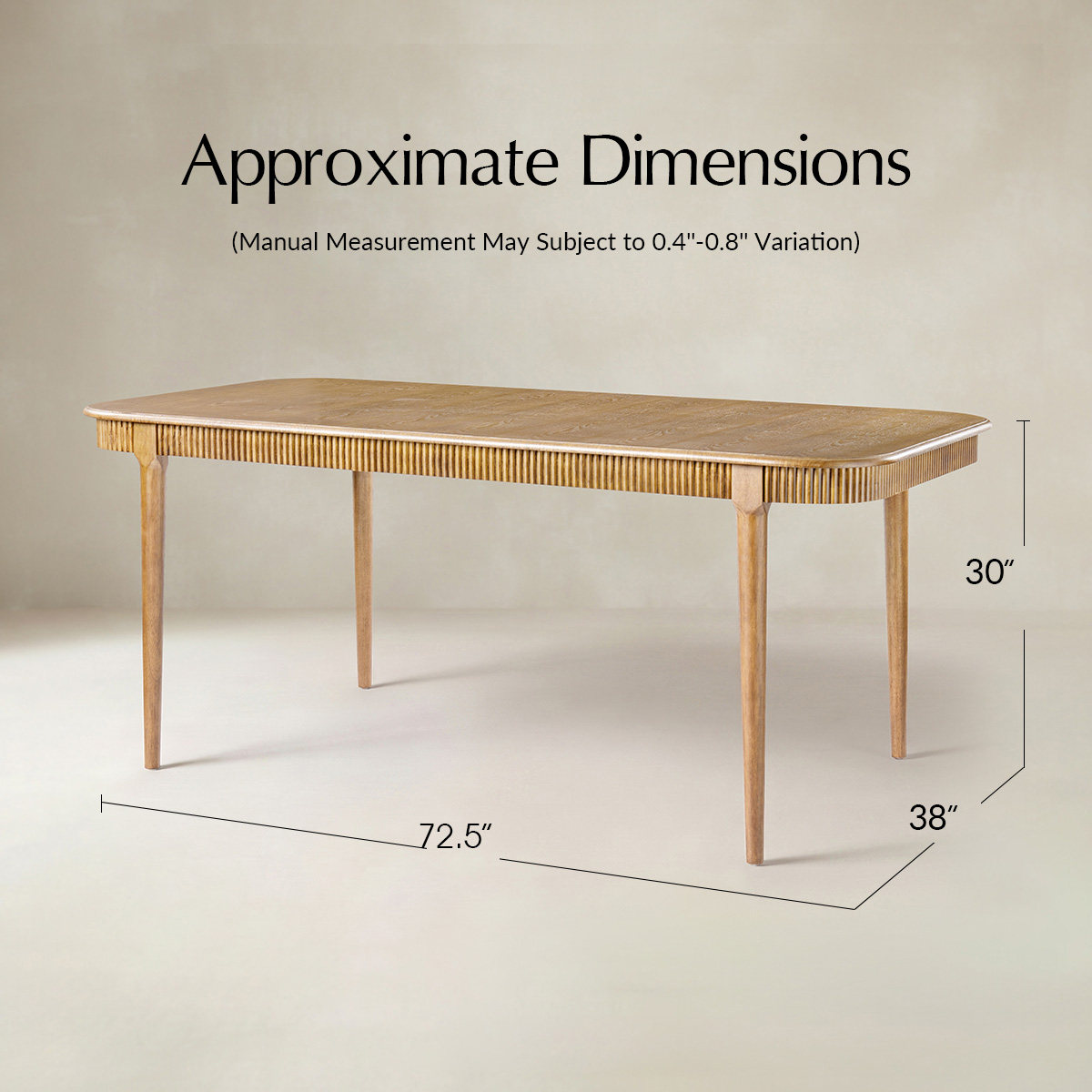 Baggio 72.5" Organic Modern Fluted Wood Dining Table for 6-8 People