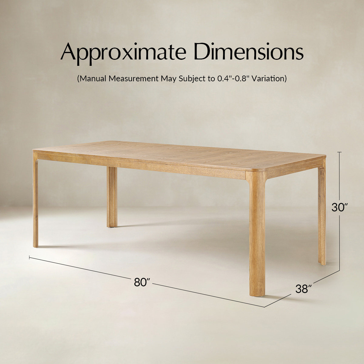 Marlow 80" Organic Modern Rectangular Wood Dining Table for 6–8 People