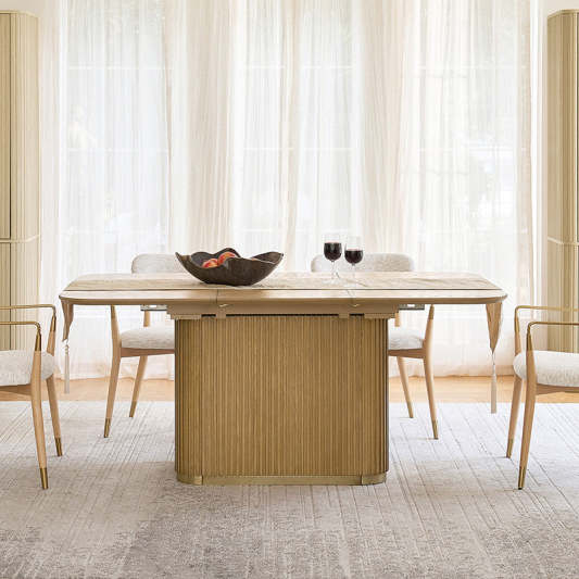 Sonia Modern Extendable Dining Table with Hidden Leaf &amp; Grille Metal Base