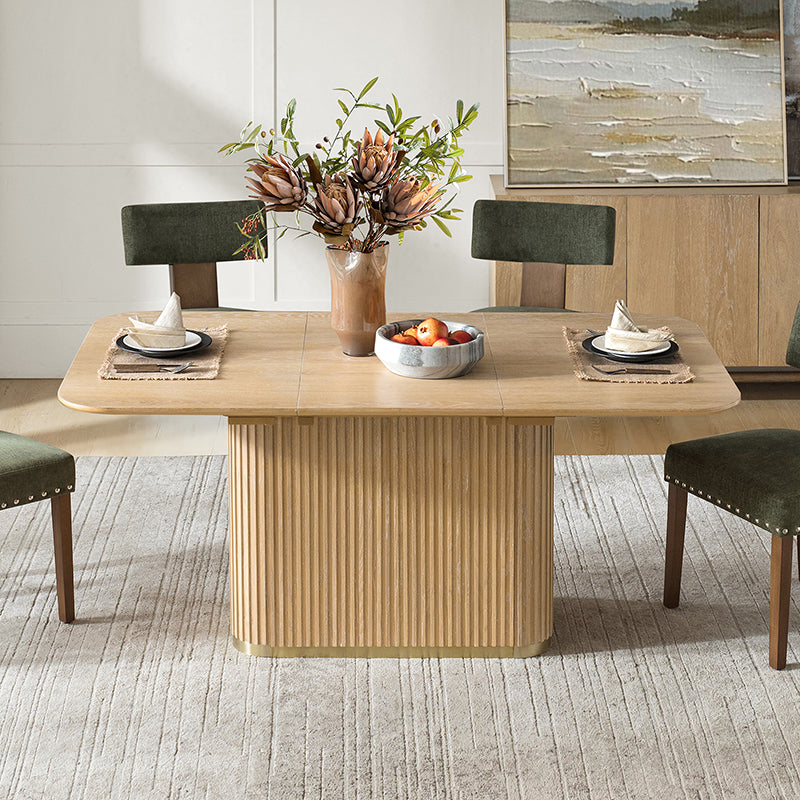 Sonia Modern Extendable Dining Table with Hidden Leaf & Grille Metal Base - HULALA HOME