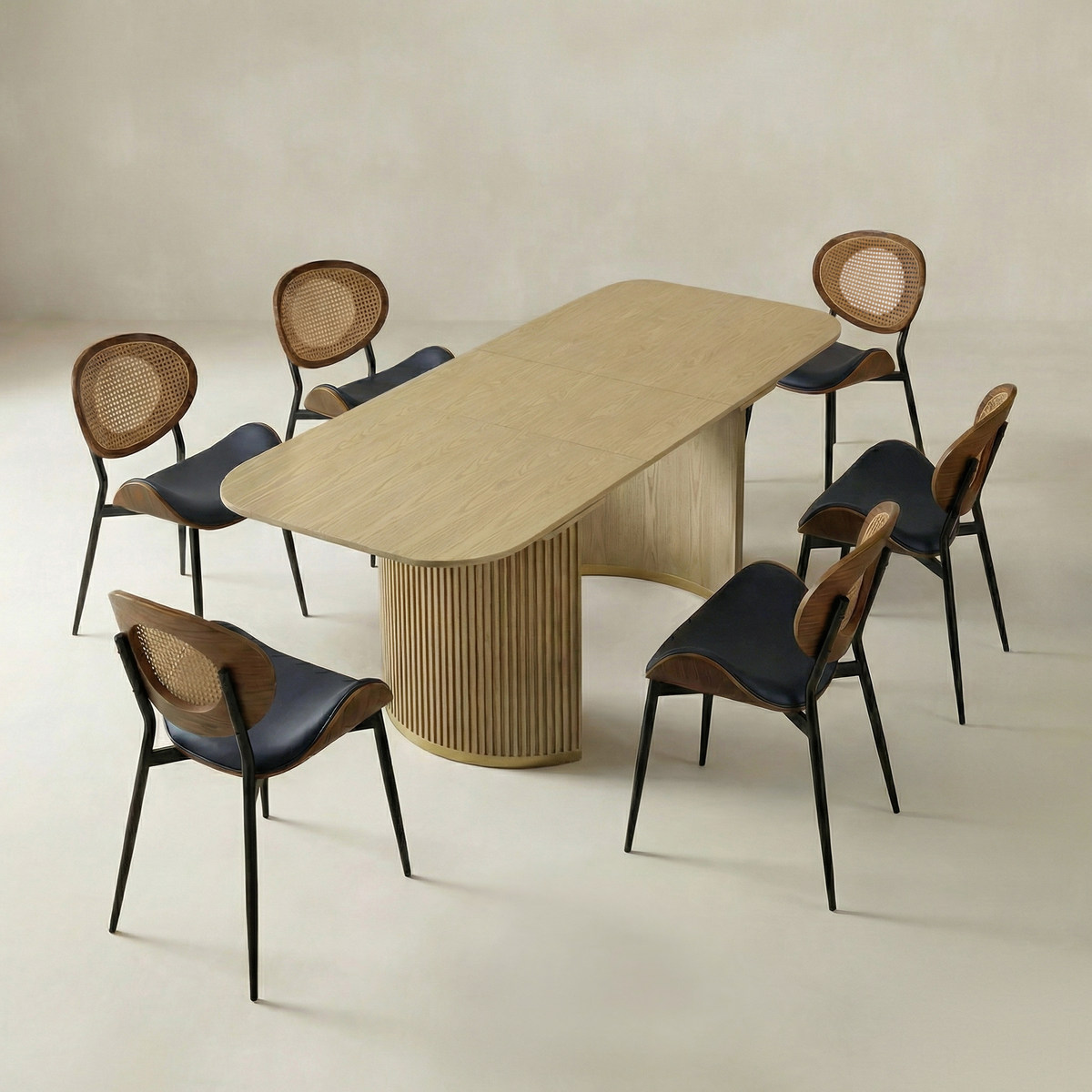 American Modern Fluted Space Saving Table and Chairs & Storage Cabinet Sets (Optional Types)