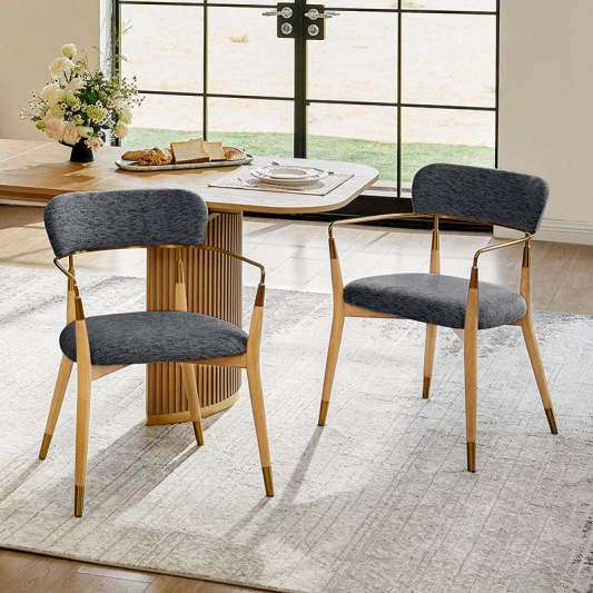 Sabina Modern Dining Chair with Wooden Legs &amp; Metal Armrests ,Set of 2