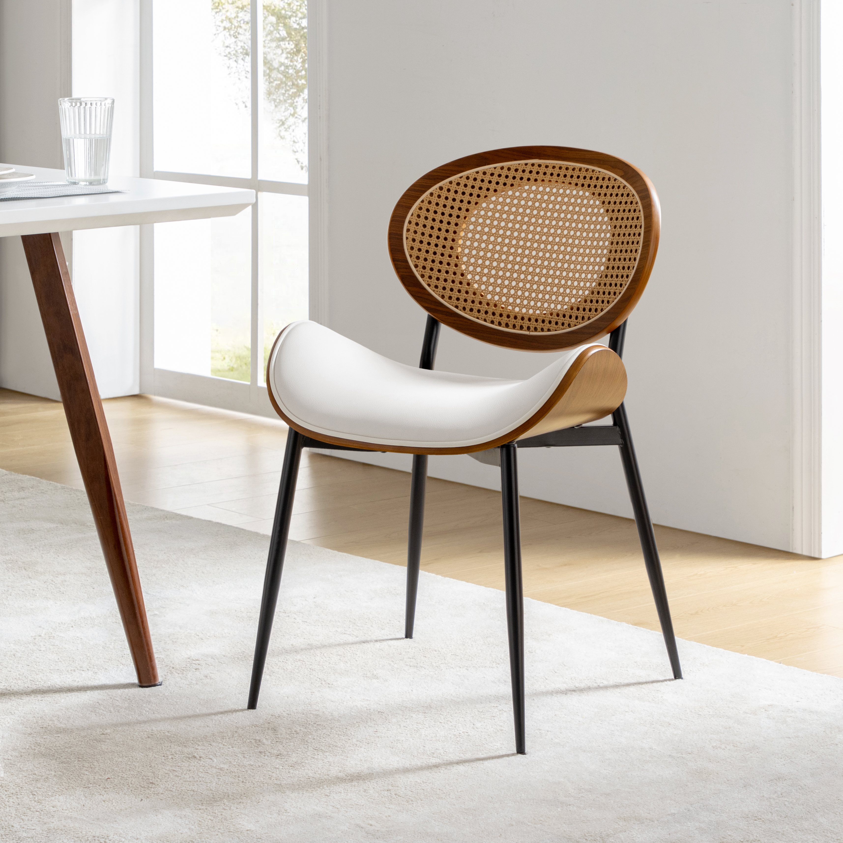 Flora Curved Wood Backrest Faux Leather Upholstery Cushion Dining Chair (Optional Types)