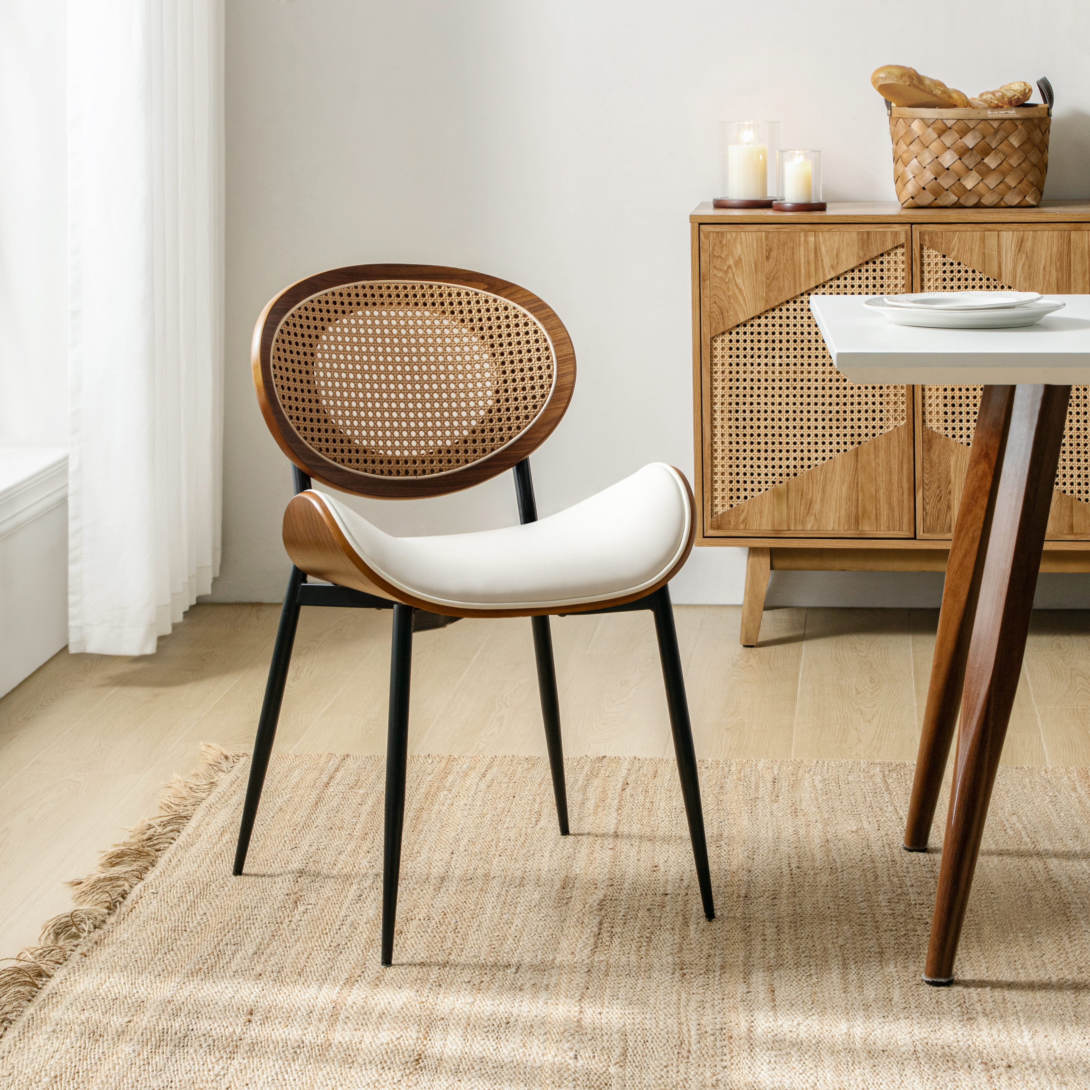 Flora Curved Wood Backrest Faux Leather Upholstery Cushion Dining Chair (Optional Types)