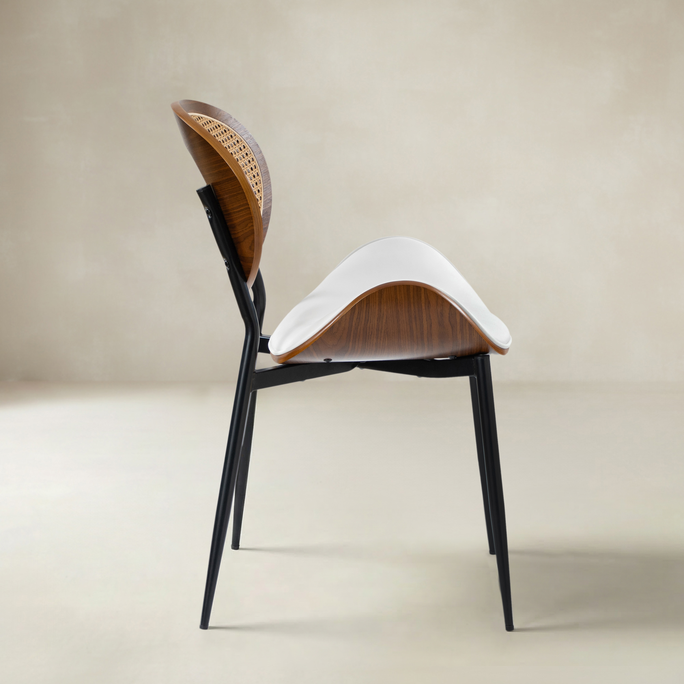 Flora Curved Wood Backrest Faux Leather Upholstery Cushion Dining Chair (Optional Types)