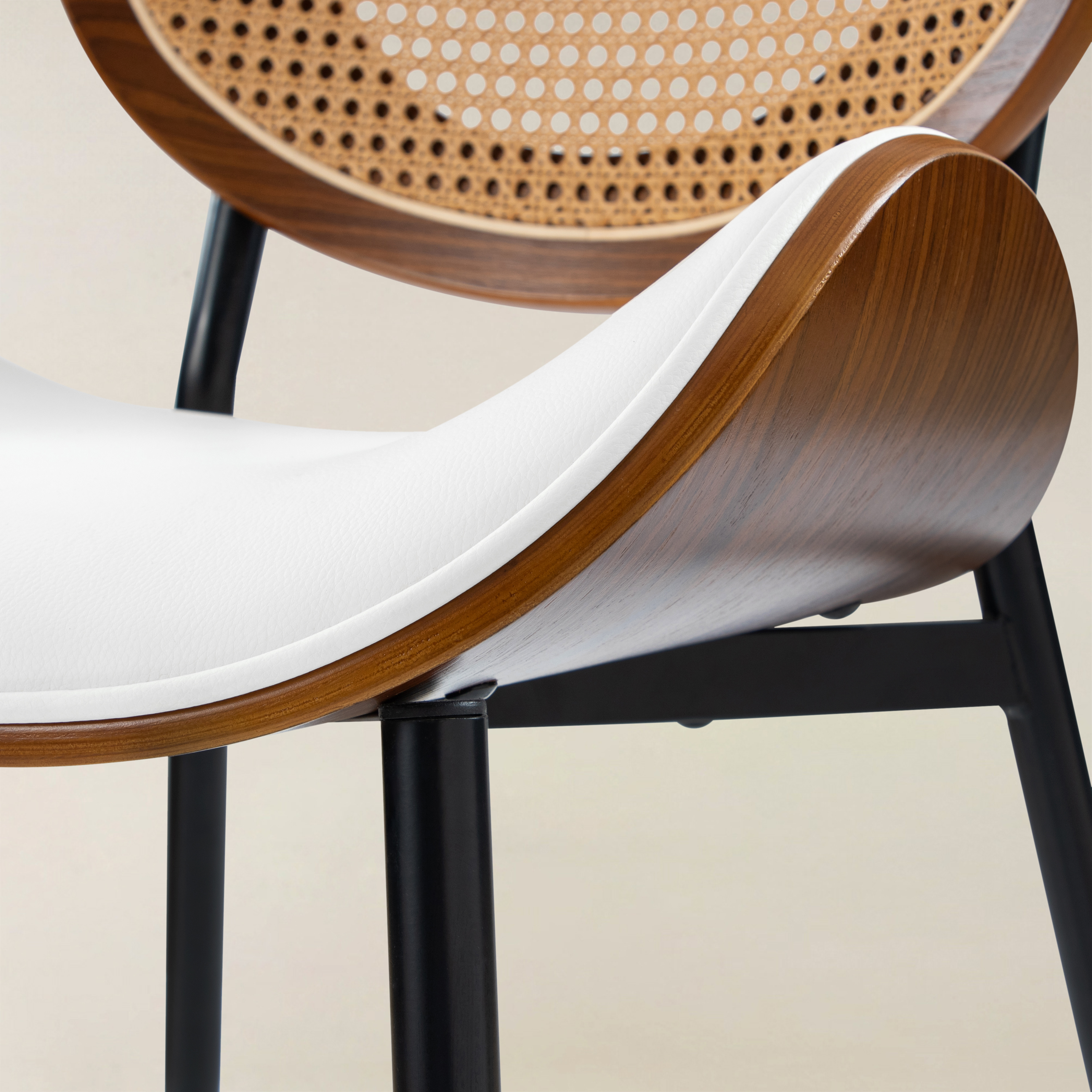 Flora Curved Wood Backrest Faux Leather Upholstery Cushion Dining Chair (Optional Types)