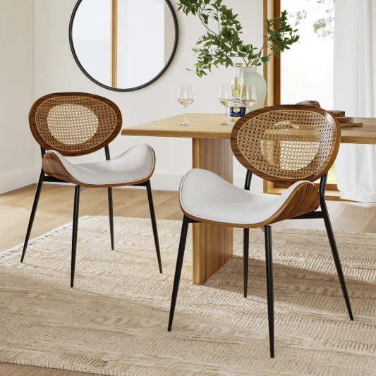 Flora Curved Wood Backrest Faux Leather Upholstery Cushion Dining Chair (Optional Types)