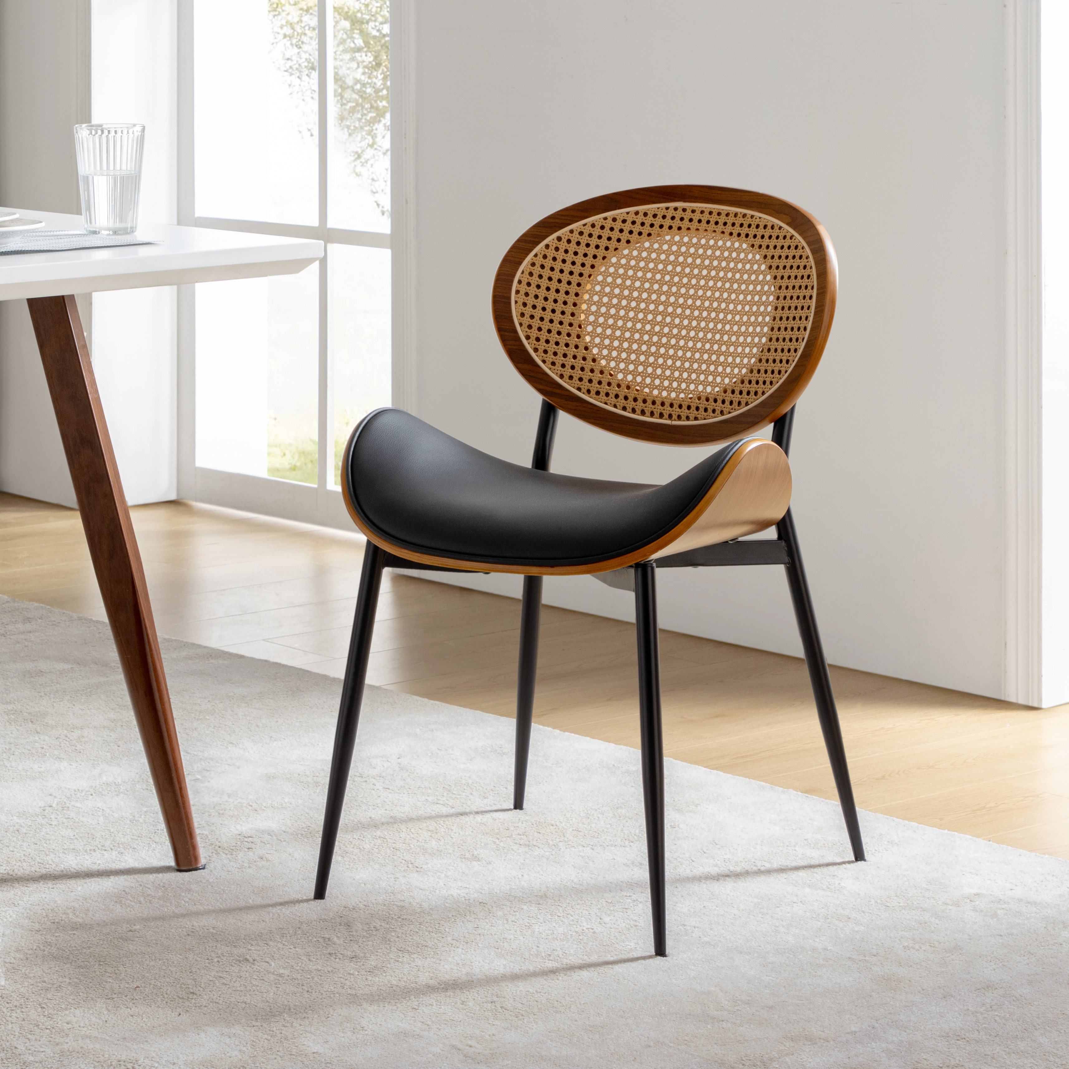 Flora Curved Wood Backrest Faux Leather Upholstery Cushion Dining Chair (Optional Types)