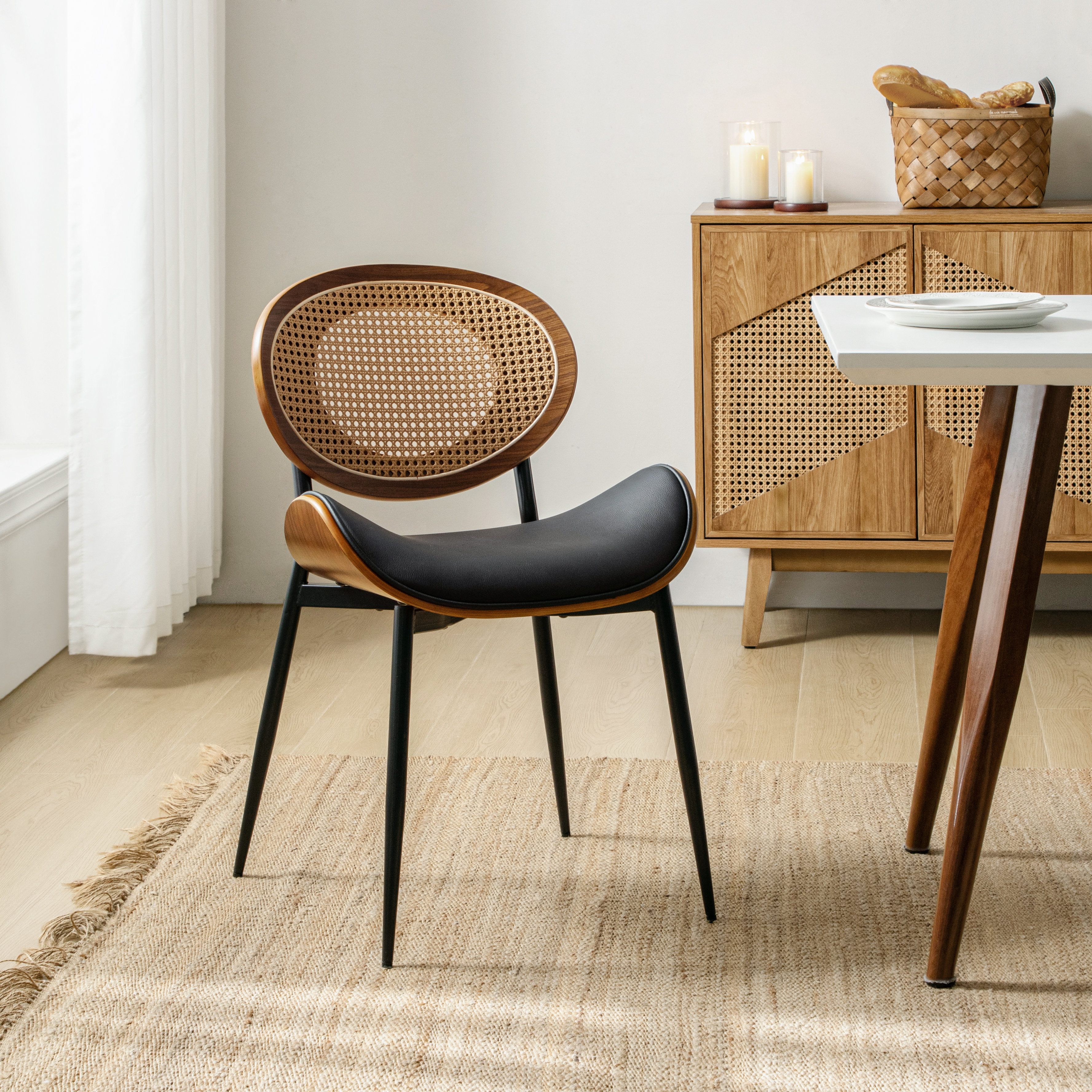 Flora Curved Wood Backrest Faux Leather Upholstery Cushion Dining Chair (Optional Types)