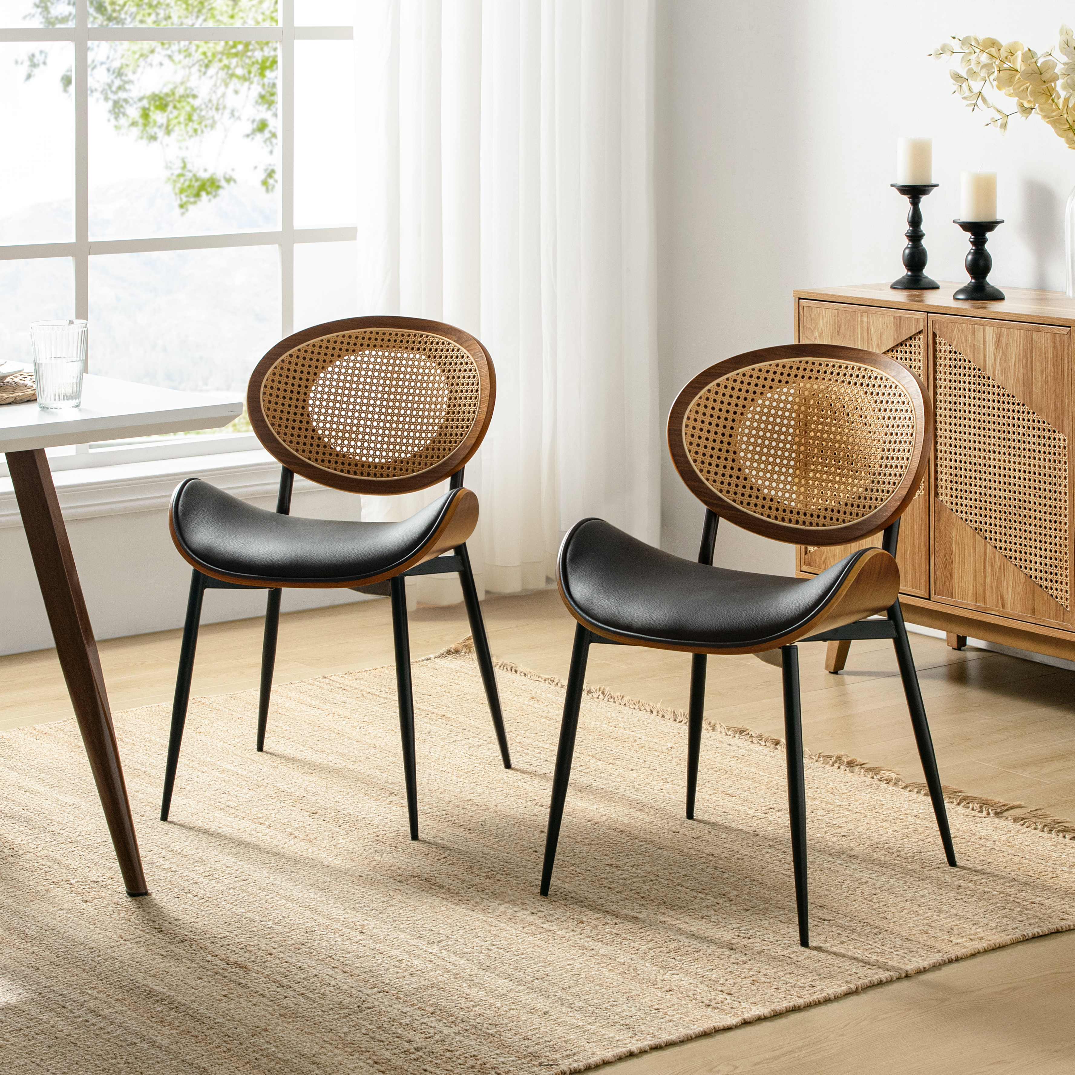 Flora Curved Wood Backrest Faux Leather Upholstery Cushion Dining Chair (Optional Types)