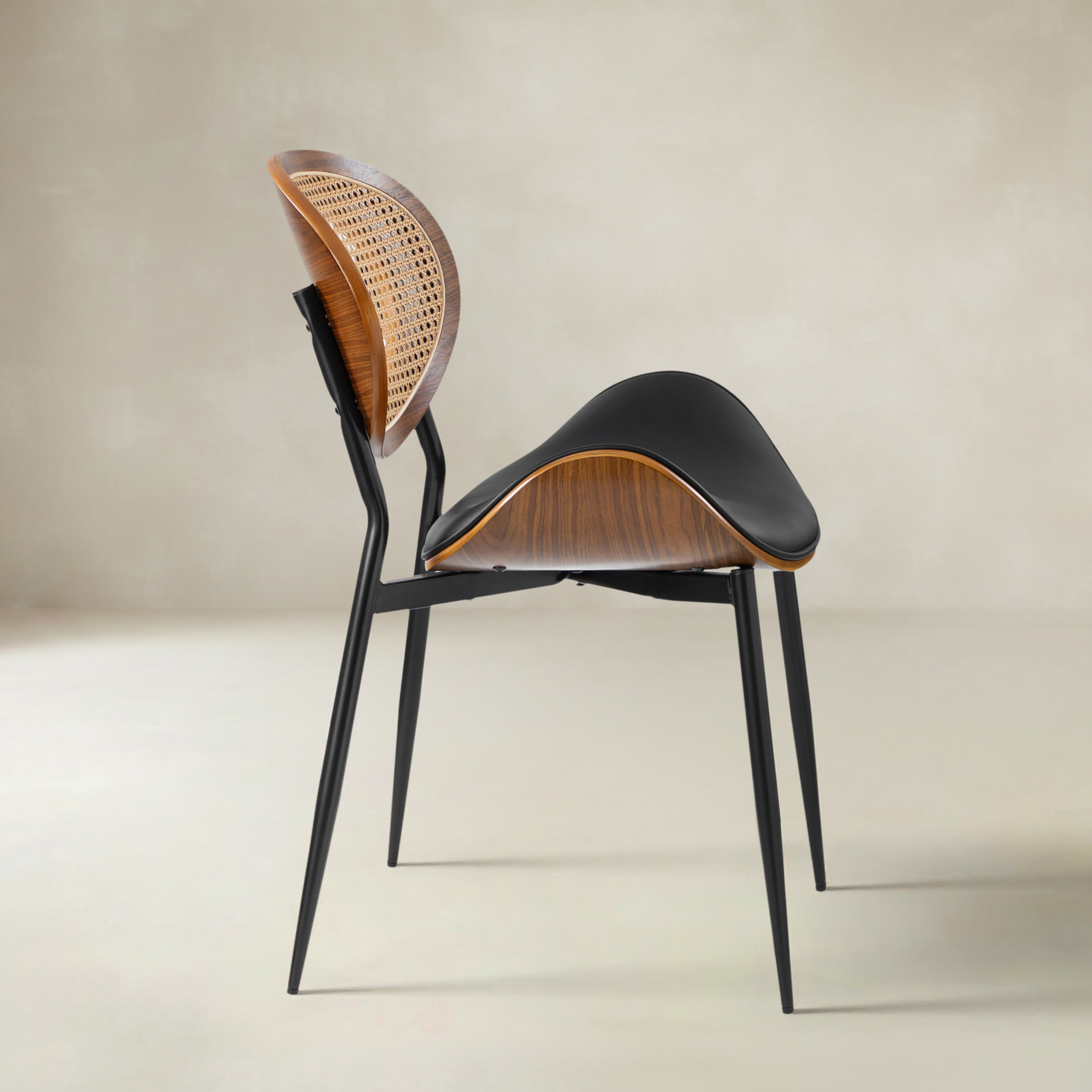 Flora Curved Wood Backrest Faux Leather Upholstery Cushion Dining Chair (Optional Types)