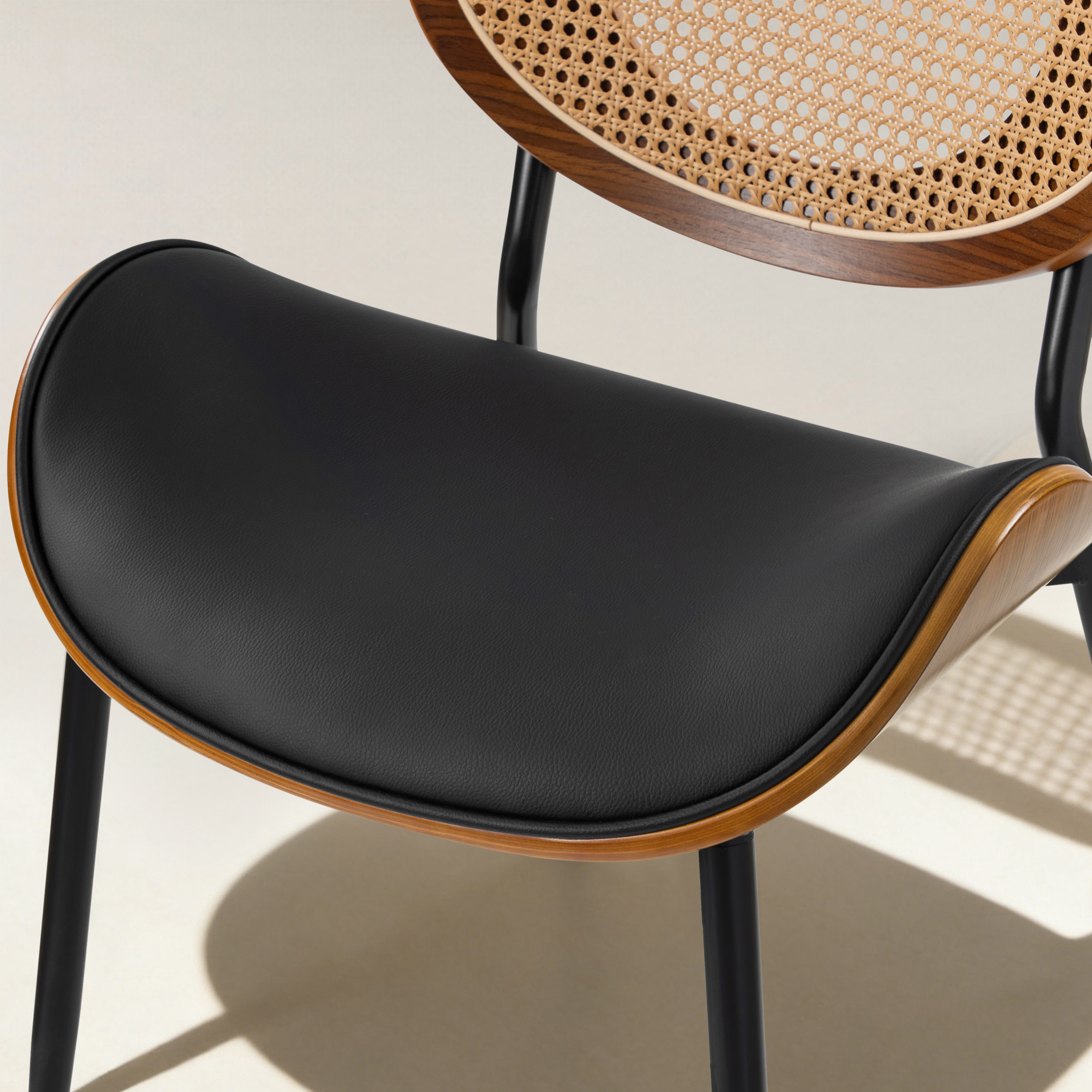 Flora Curved Wood Backrest Faux Leather Upholstery Cushion Dining Chair (Optional Types)