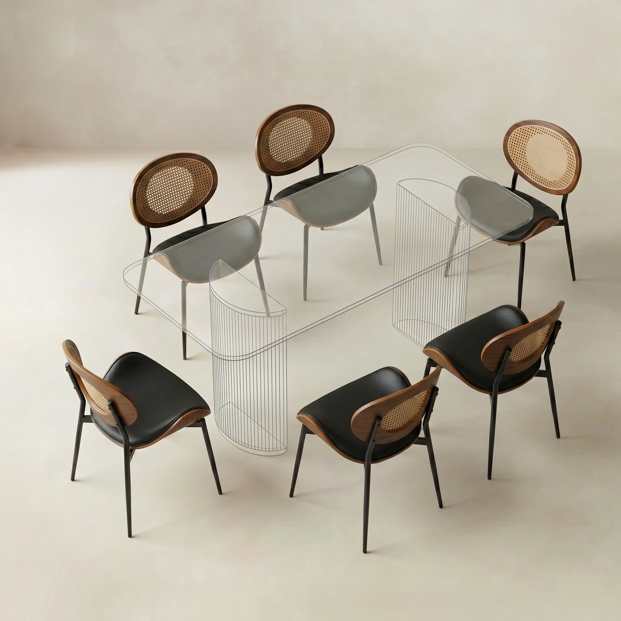Flora Curved Wood Backrest Faux Leather Upholstery Cushion Dining Chair (Optional Types)