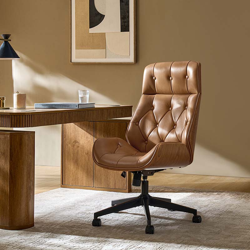 Linzy Adjustable Swivel Chair with Bentwood & Leather-HULALA HOME