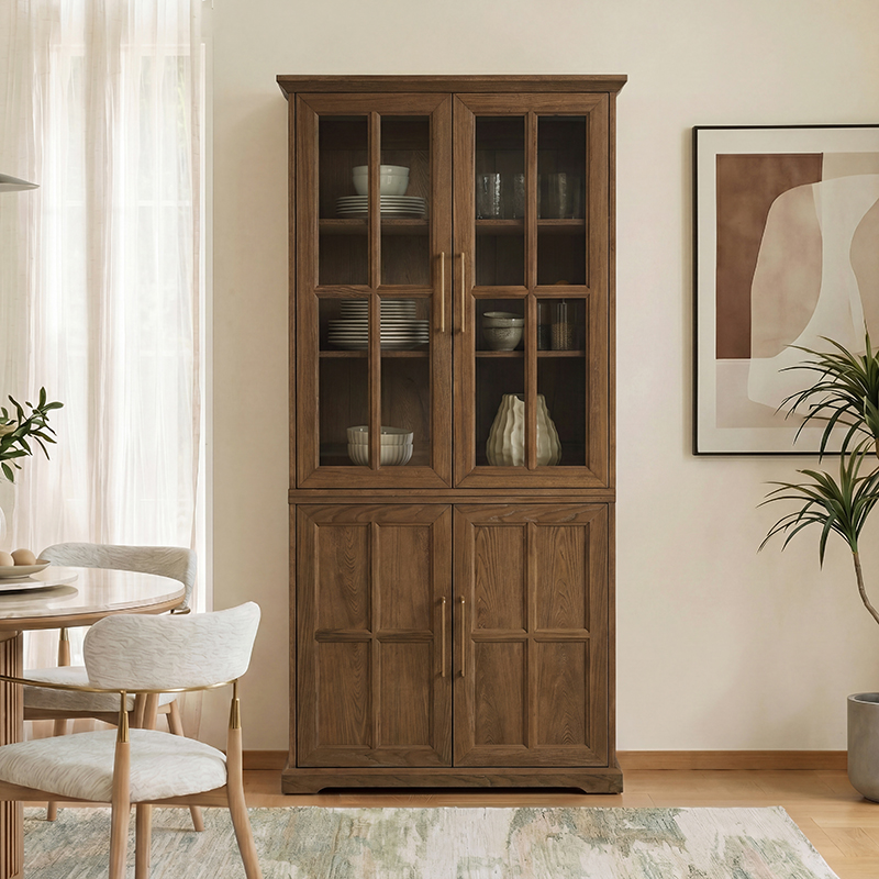 Julia Modern Farmhouse Glass Door Display Cabinet