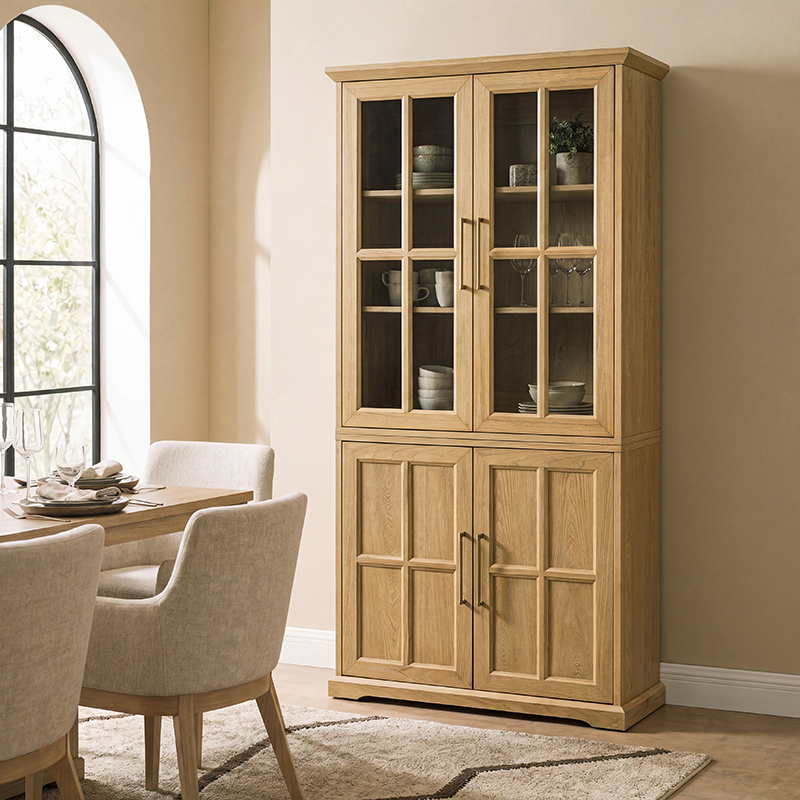 Julia Modern Farmhouse Glass Door Display Cabinet