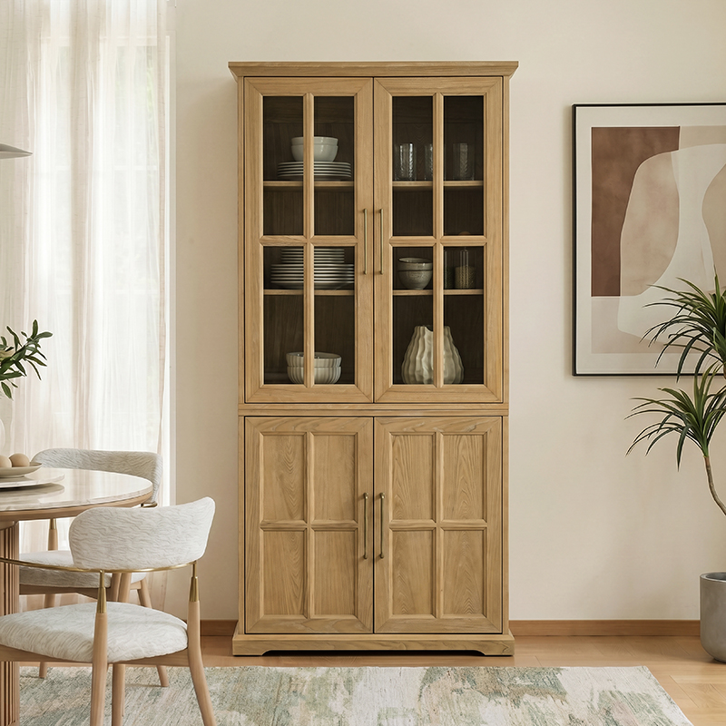 Julia Modern Farmhouse Glass Door Display Cabinet