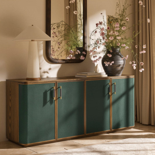 Marlow 60" 4-Door Organic Modern Faux Leather Sideboard Buffet