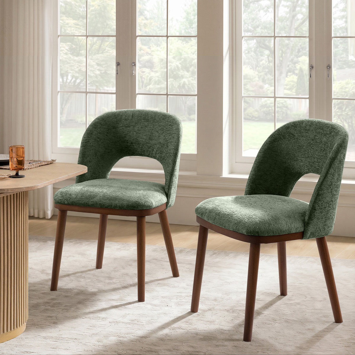 Open-Back Upholstered Dining Chair,Set of 2