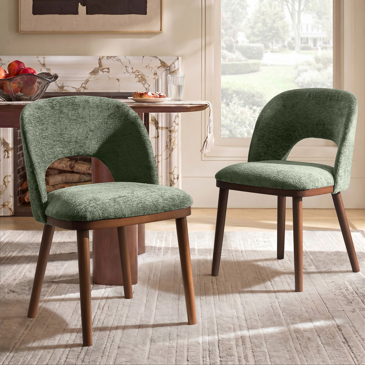 Open-Back Upholstered Dining Chair,Set of 2