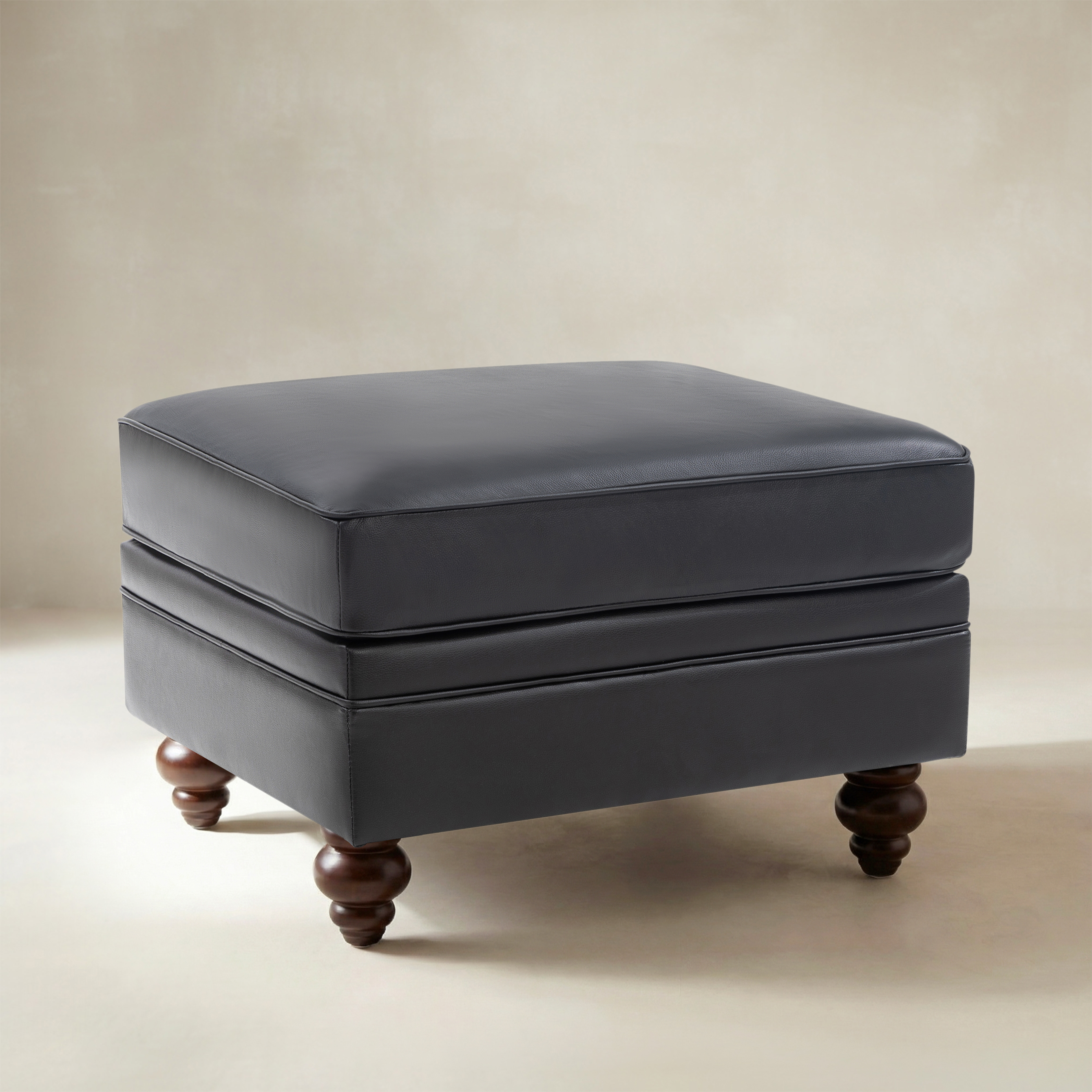 Basilio Contemporary Genuine Leather Ottoman for Living Room