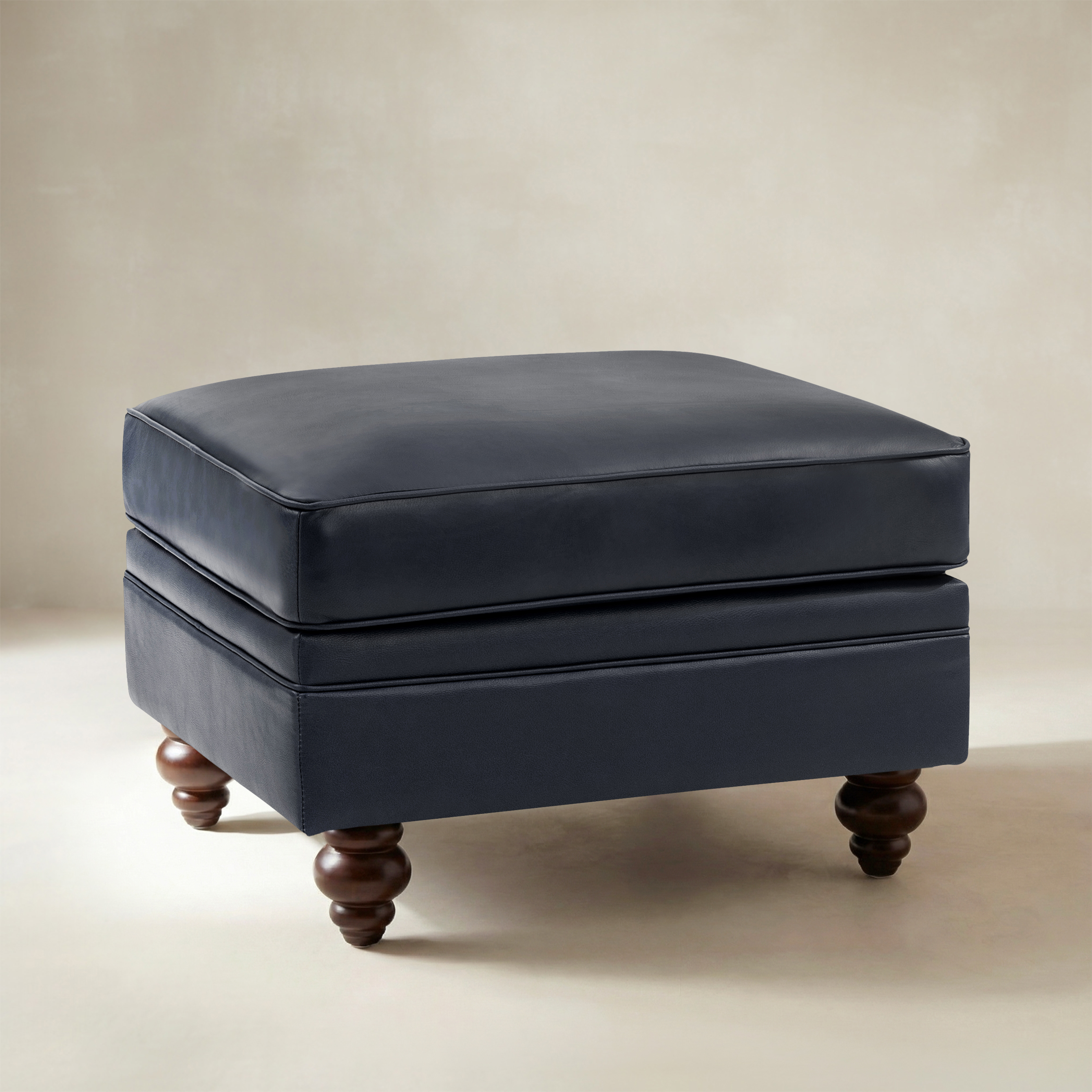 Basilio Contemporary Genuine Leather Ottoman for Living Room