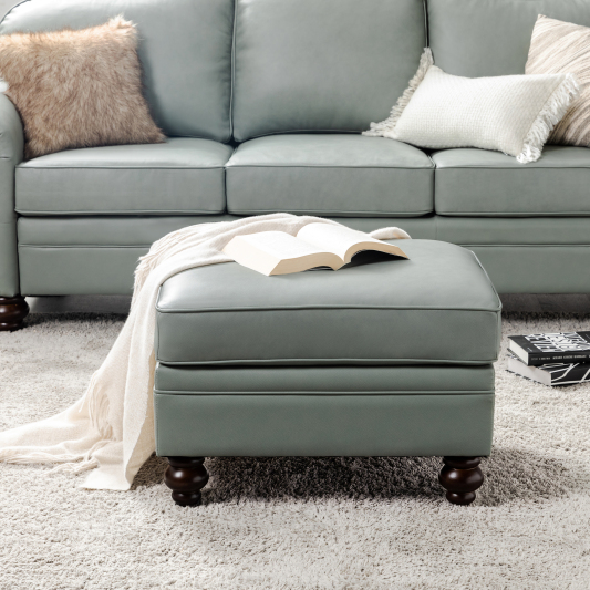 Basilio Contemporary Genuine Leather Ottoman for Living Room