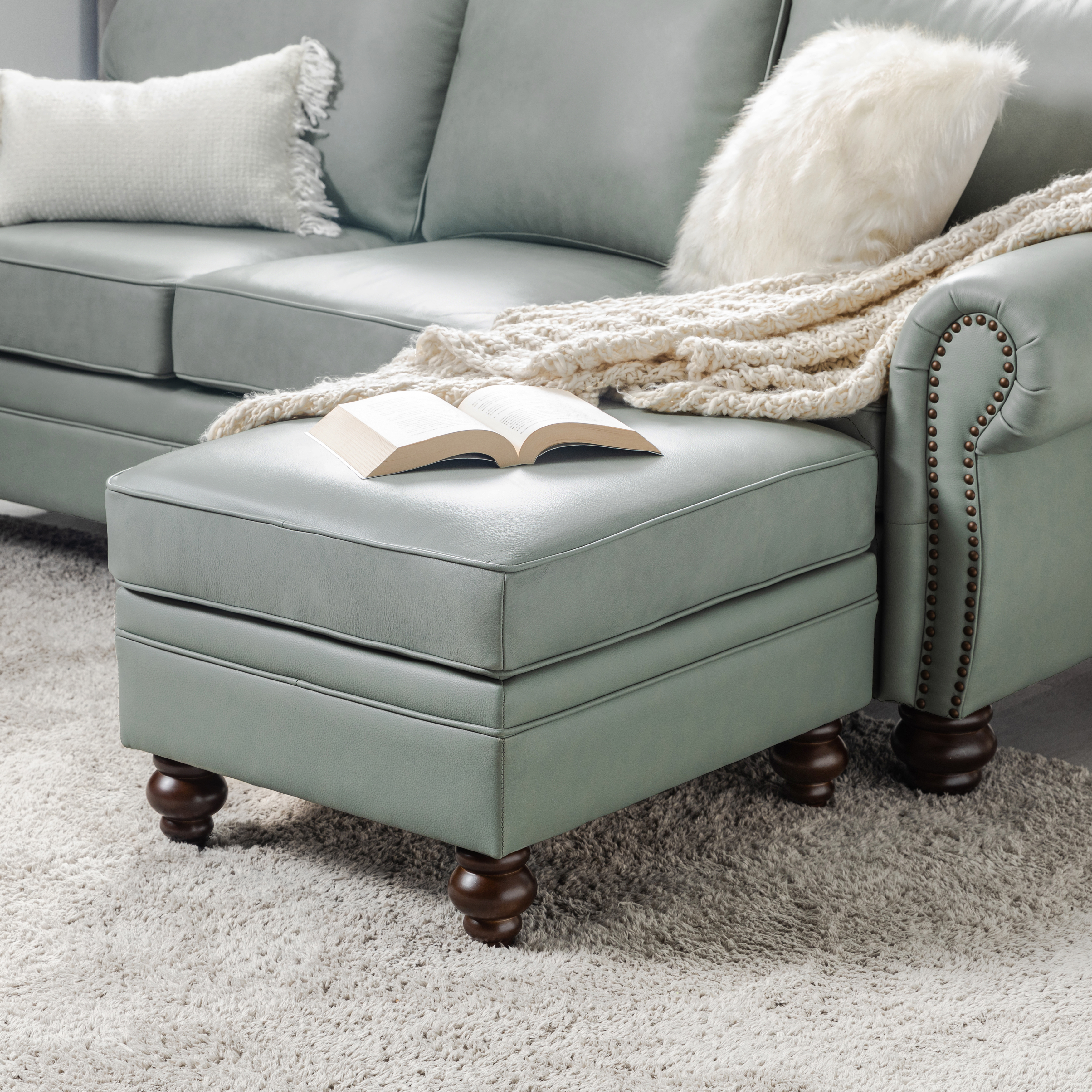 Basilio Contemporary Genuine Leather Ottoman for Living Room