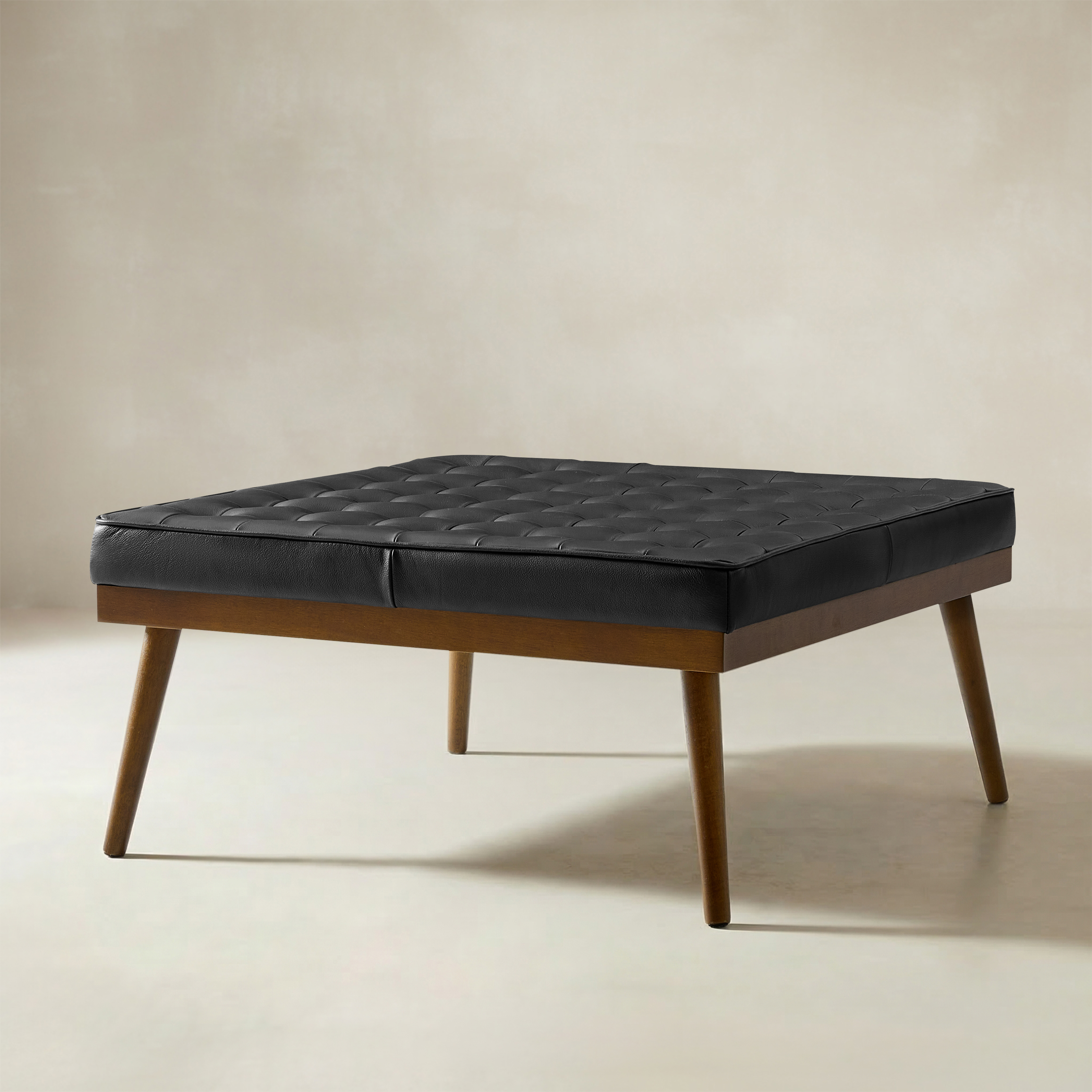 Elisa Mid-century Modern Genuine Leather Ottoman