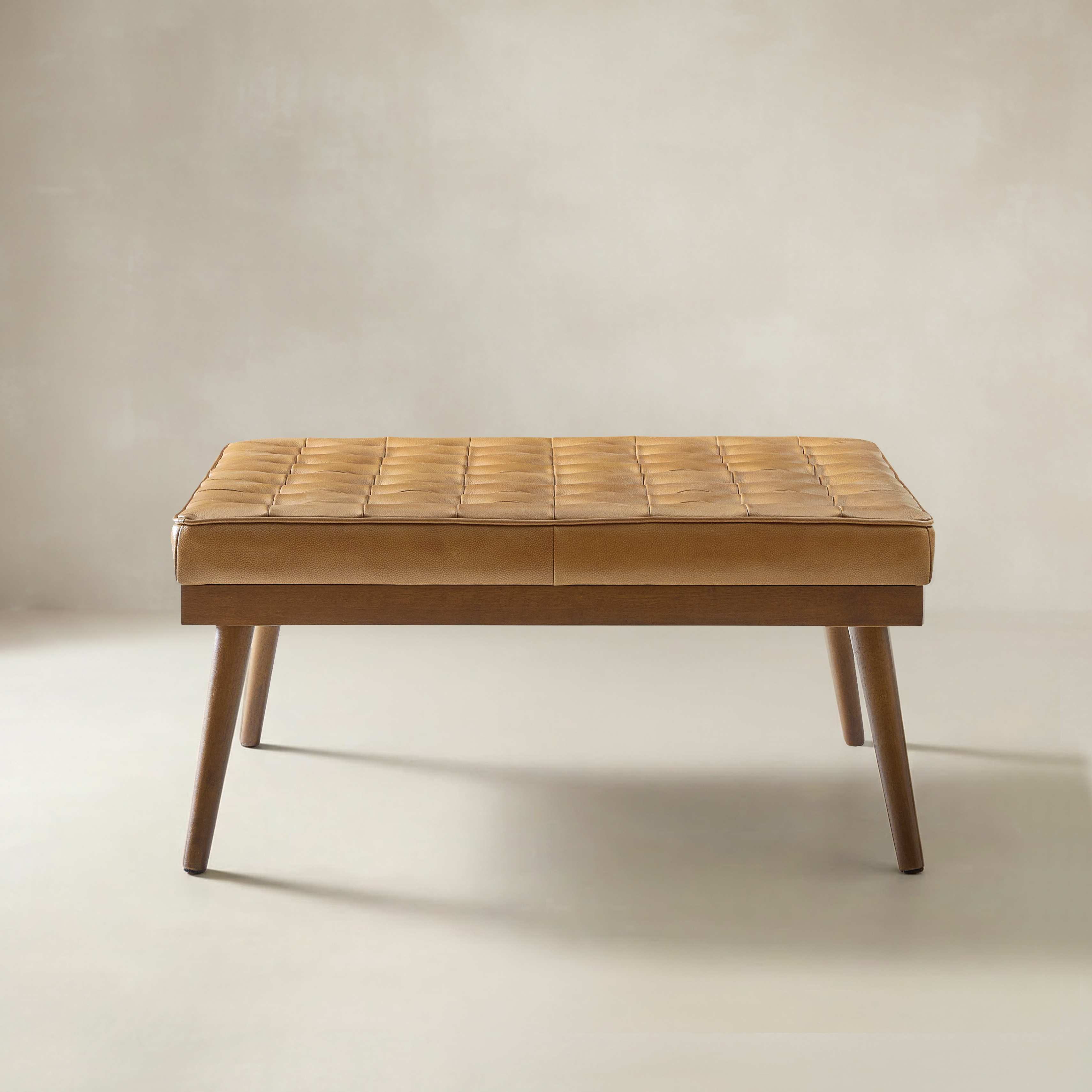 Elisa Mid-century Modern Genuine Leather Ottoman