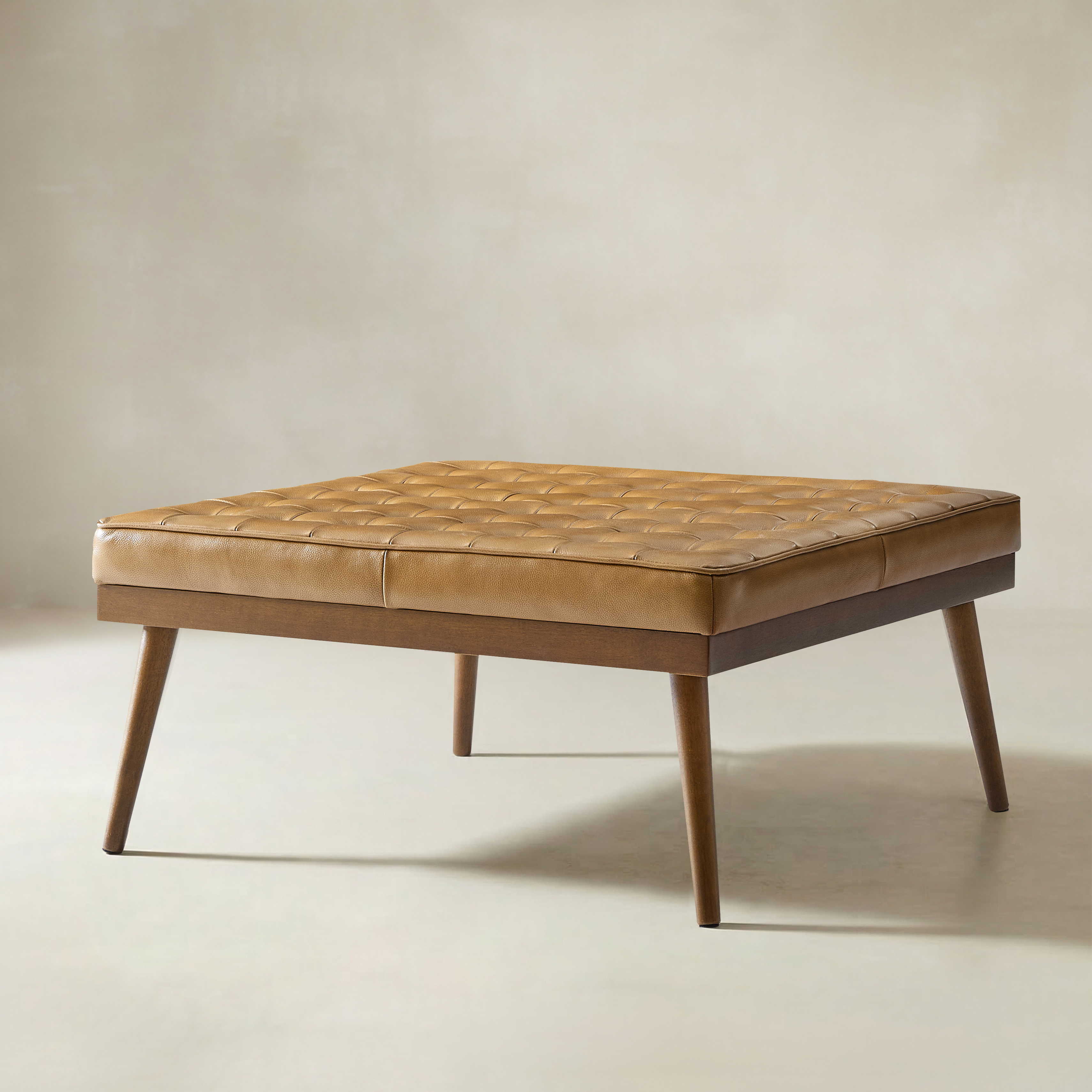 Elisa Mid-century Modern Genuine Leather Ottoman