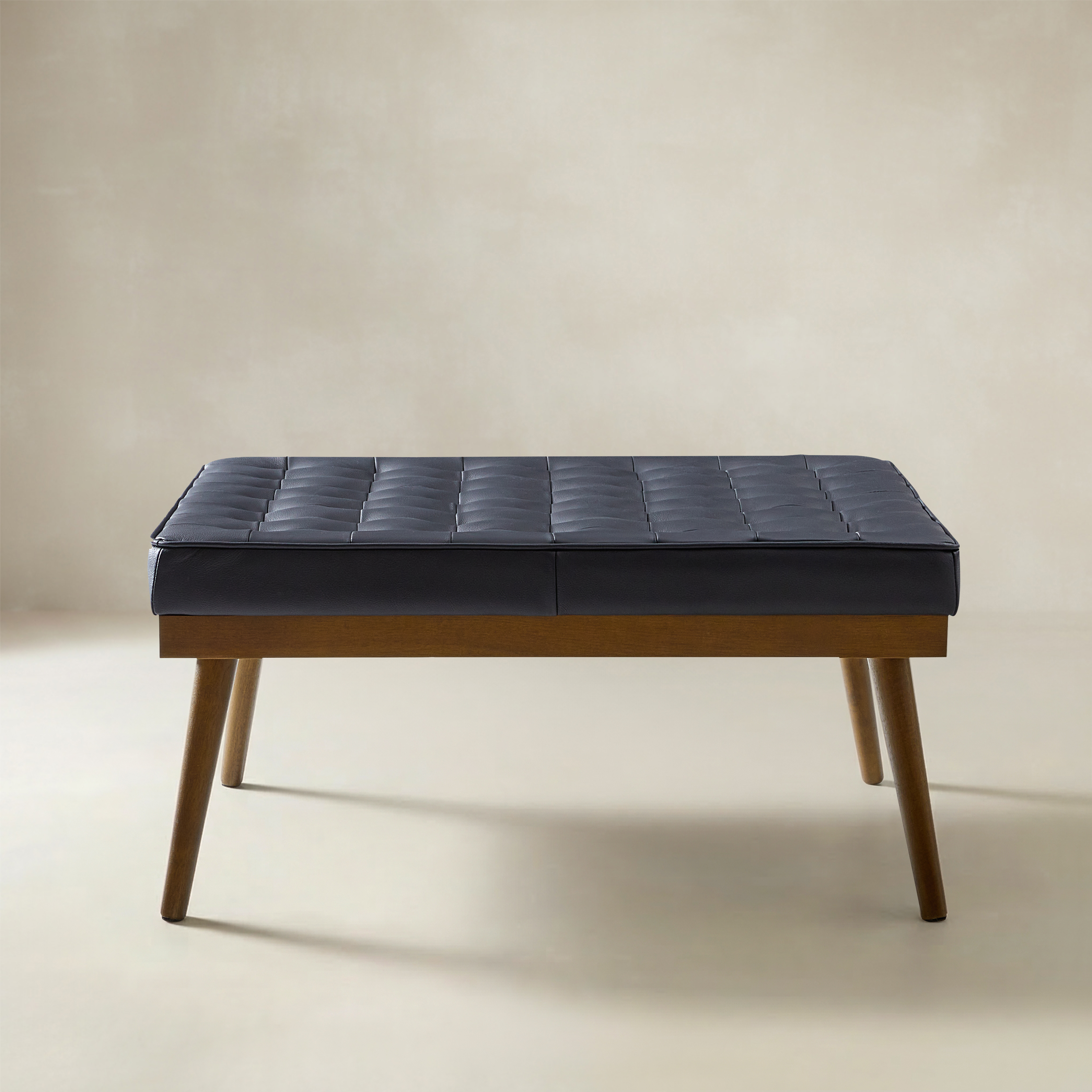 Elisa Mid-century Modern Genuine Leather Ottoman