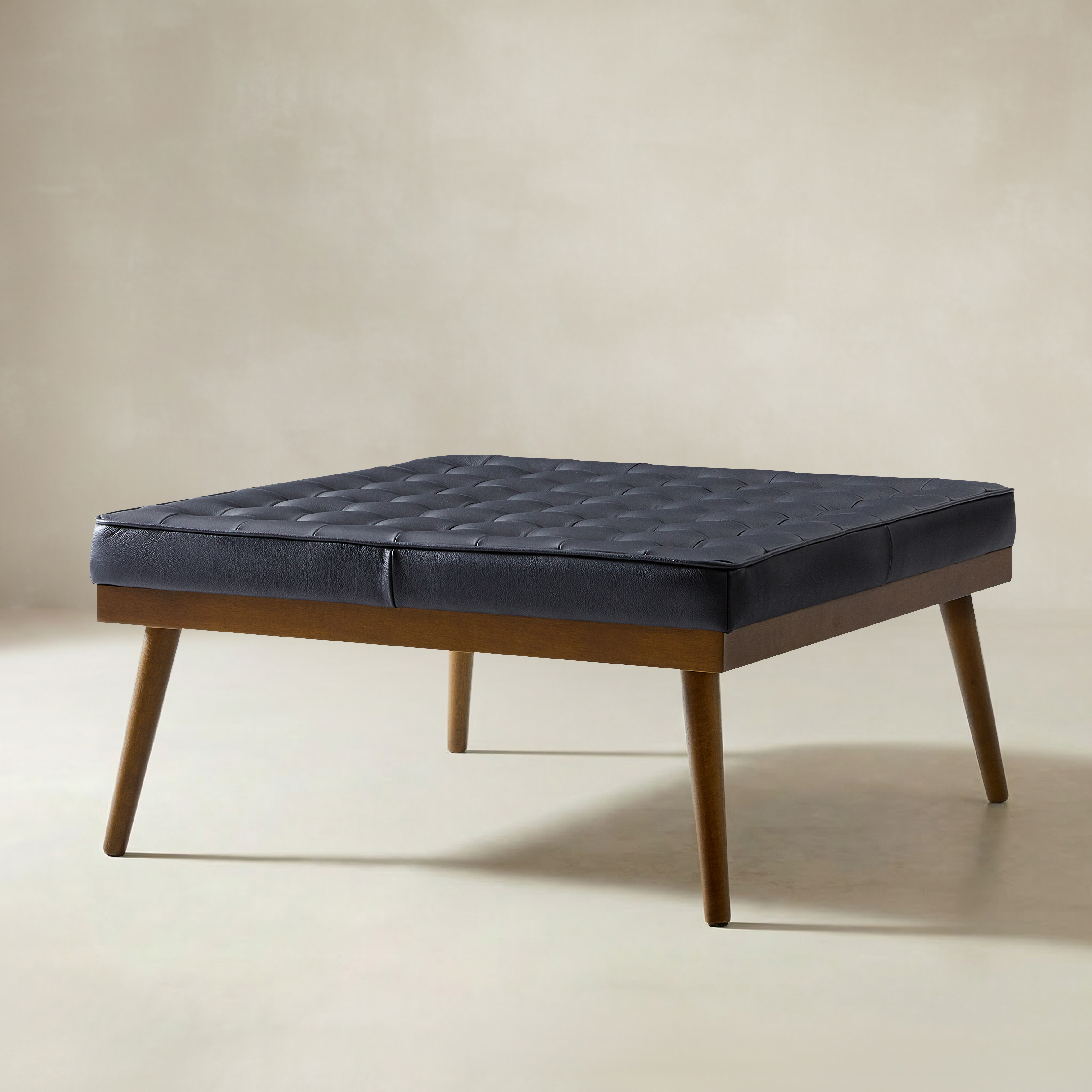 Elisa Mid-century Modern Genuine Leather Ottoman