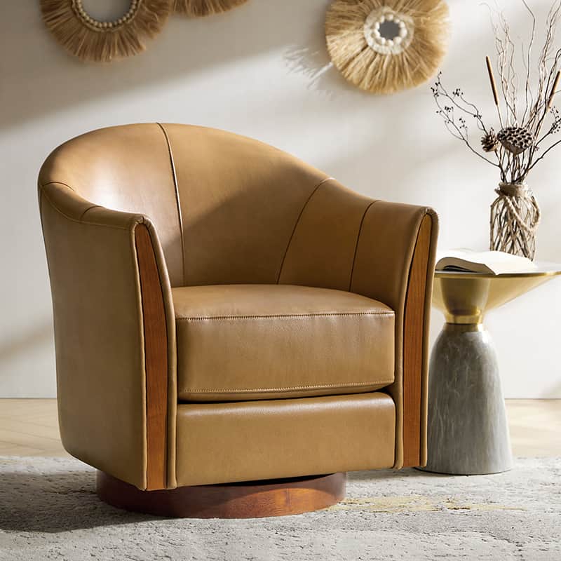 Clara Genuine Leather Swivel Barrel Chair - HULALA HOME