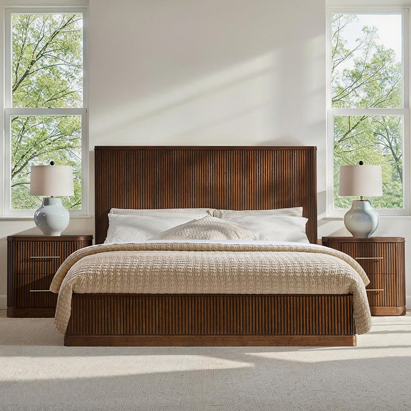 Verral 3-Piece Modern Fluted Solid Wood Bedroom Bundle with Oak Texture