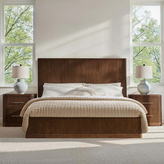 Verral 3-Piece Modern Fluted Solid Wood Bedroom Bundle with Oak Texture