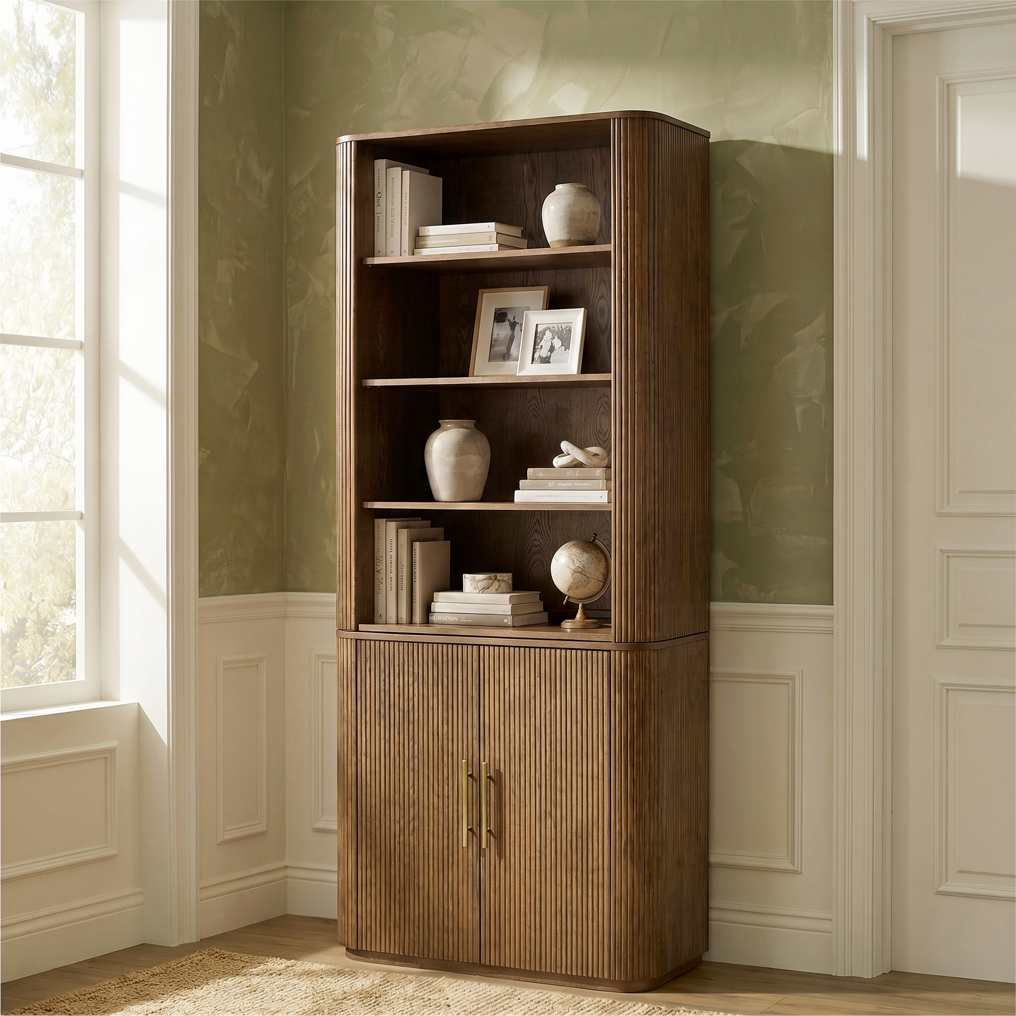 Baggio  Modern Fluted Wood Bookcase