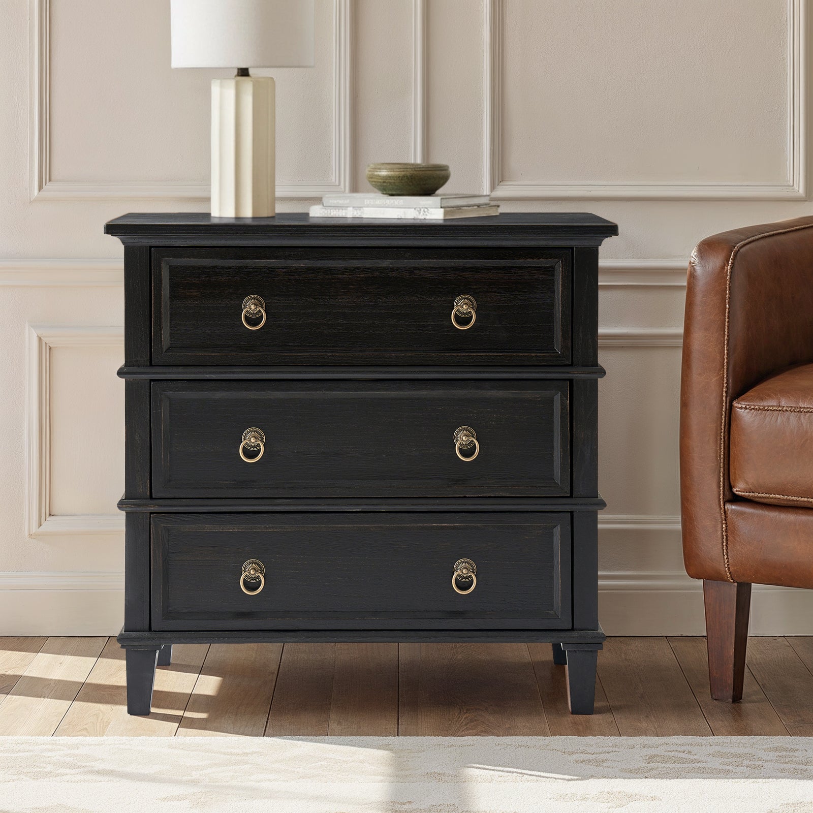 Jules Classic Solid Wood 3-Drawer End Table with USB Ports - HULALA HOME