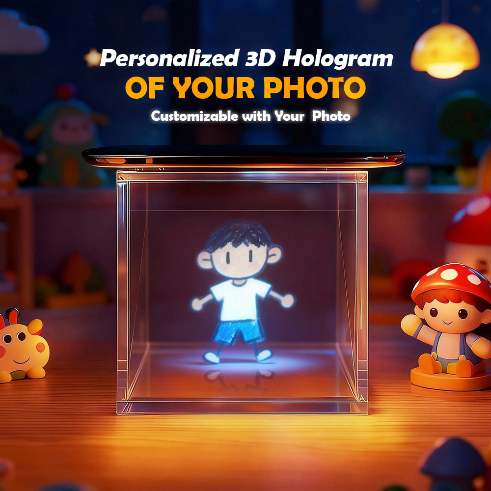 Hologram-Style 3D Display Crystal-Clear Floating  Effect Cartoon Character