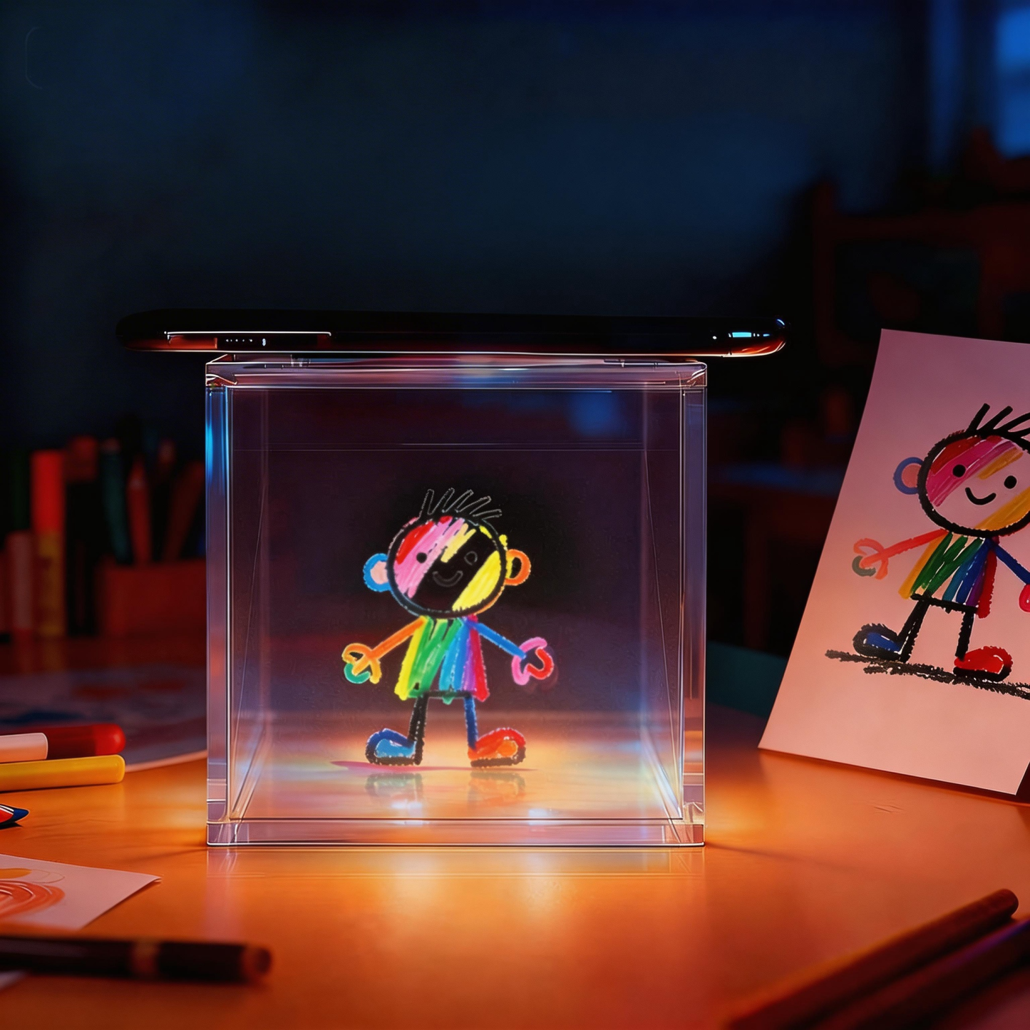 Hologram-Style 3D Display Crystal-Clear Floating  Effect Cartoon Character