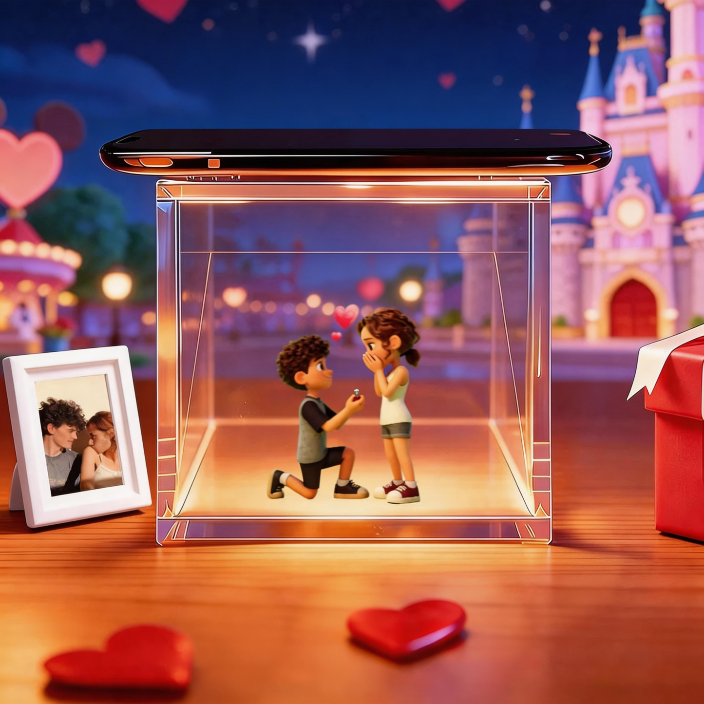 Personalized Cartoon Holograms Lumina Boxes | Holographic Memorial Ornament | Cherish Your Lover’s Memory in Projection