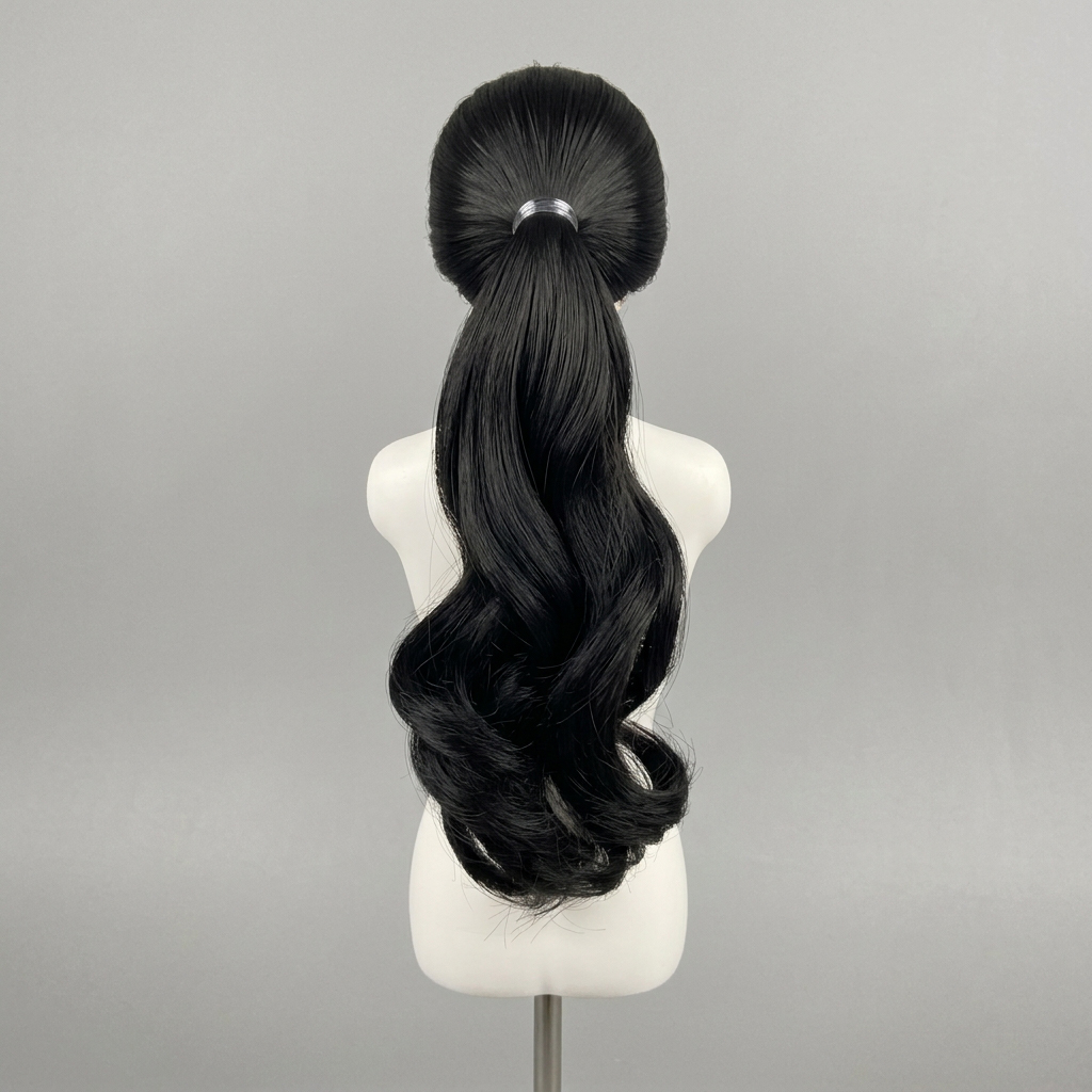 1/6 Scale Female Action Figure Wig – Black Half-Up Ponytail