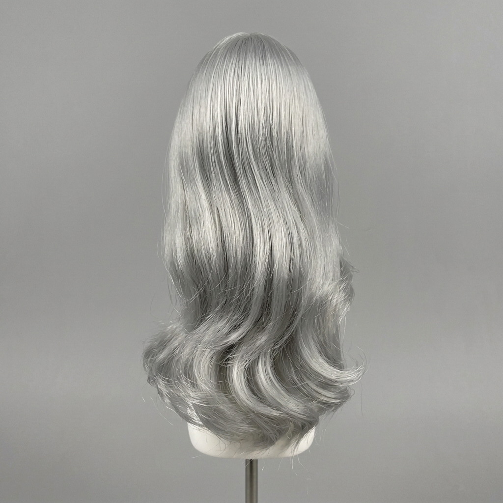 1/6 Scale Articulated Figure Wig – Silver-Grey Curly Hair with Straight Bangs