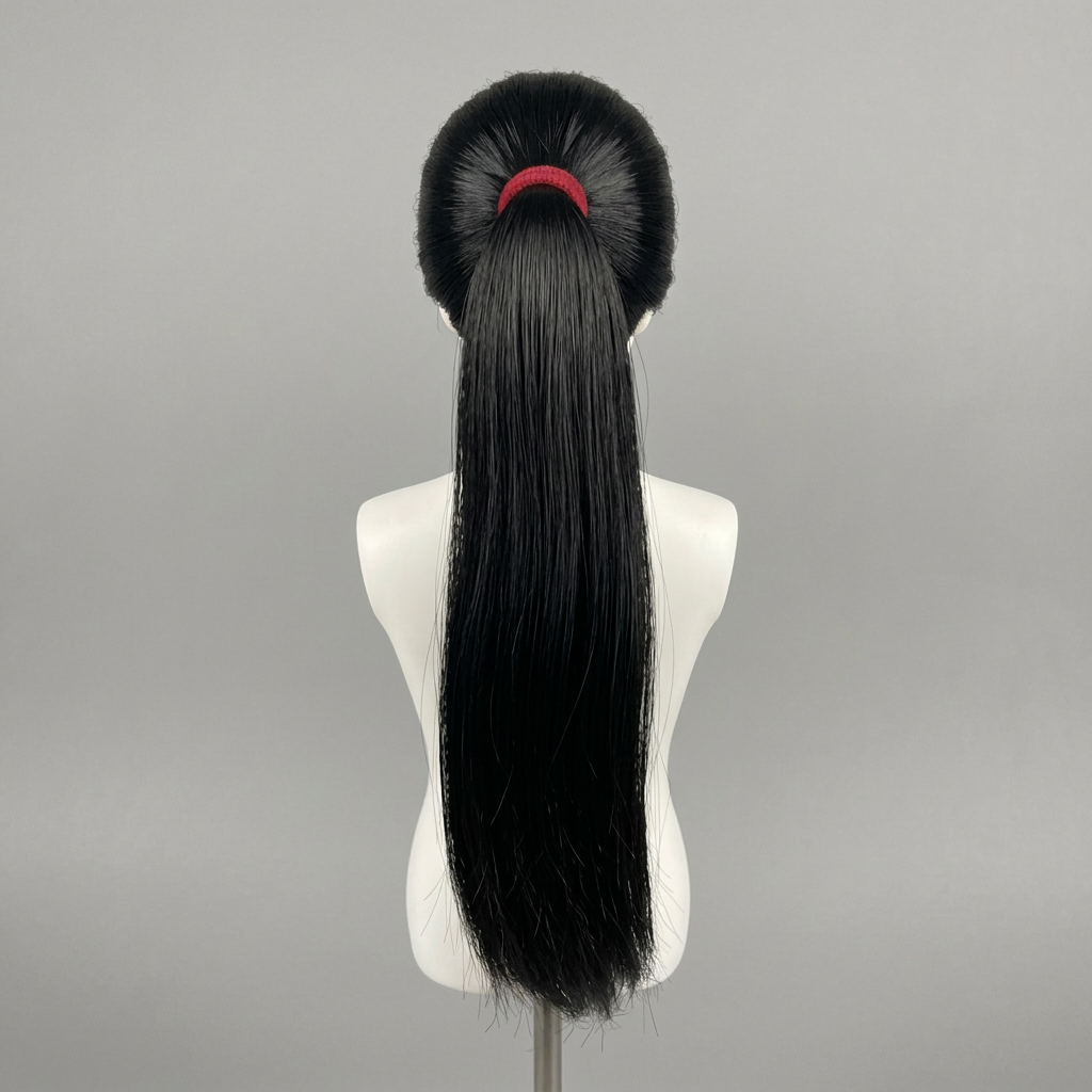 1/6 Scale Articulated Figure Wig – Black, Center-Parted High Ponytail