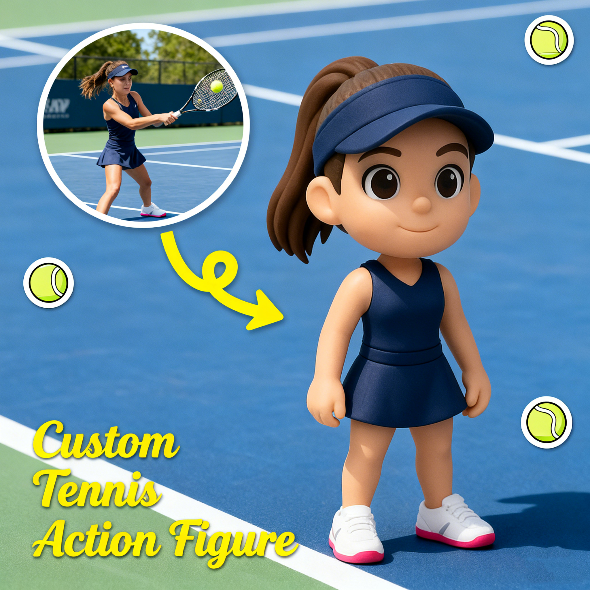 Custom Single Separate Chibi Style 3D Figurine From Your Photo – Tennis Edition – Cute Edition | KibiFig
